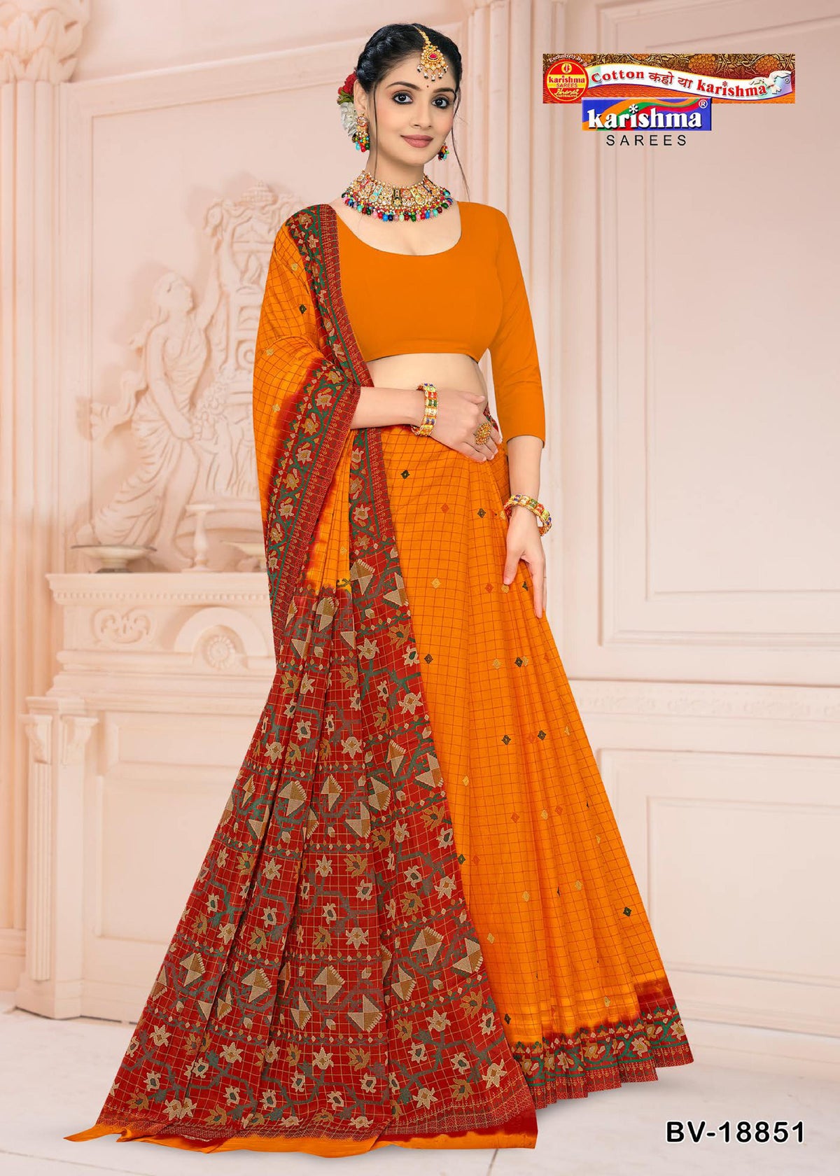 Bandhani Floral Grid Mulmul Saree