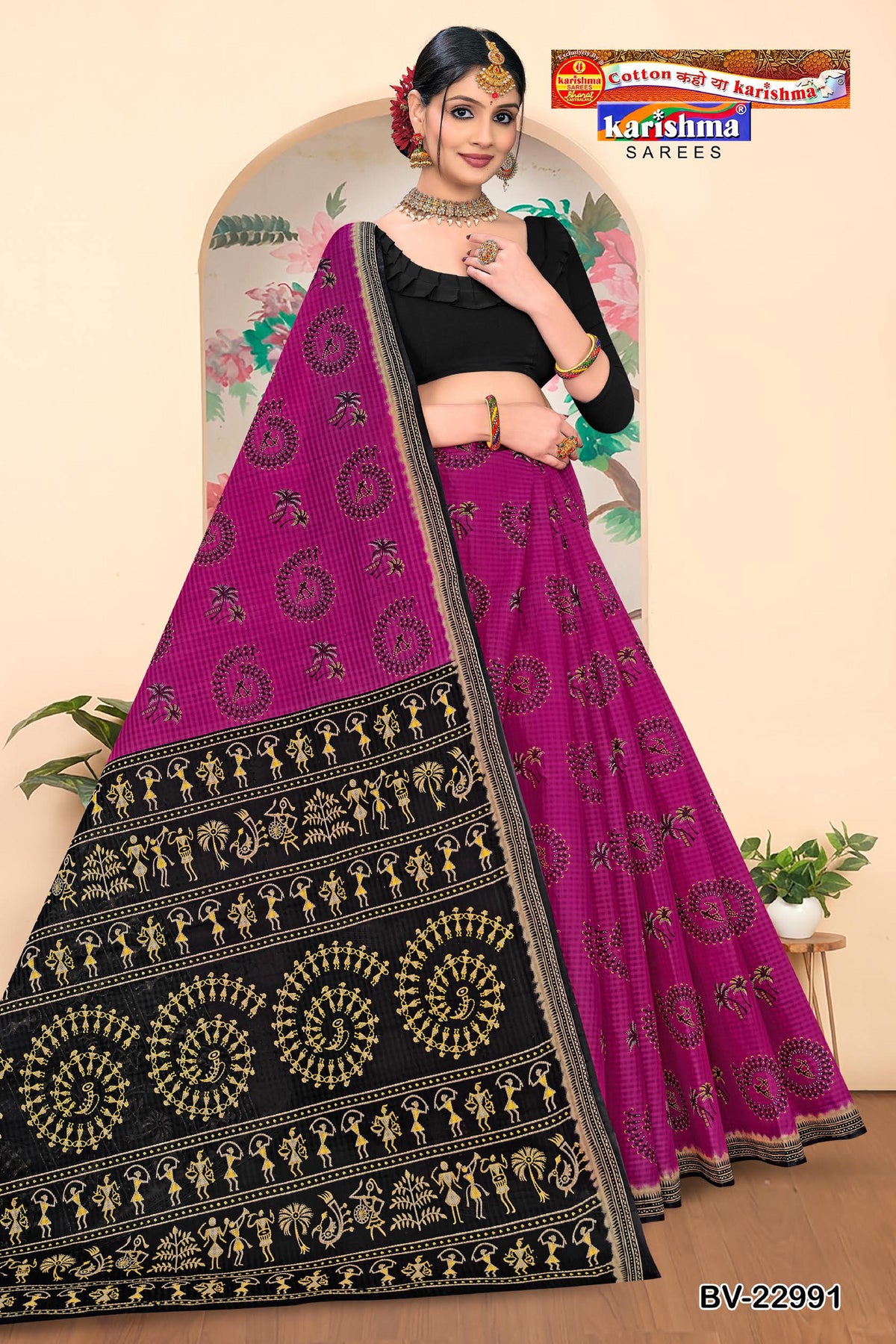 Warli Dance Circle Pallu Mulmul Saree