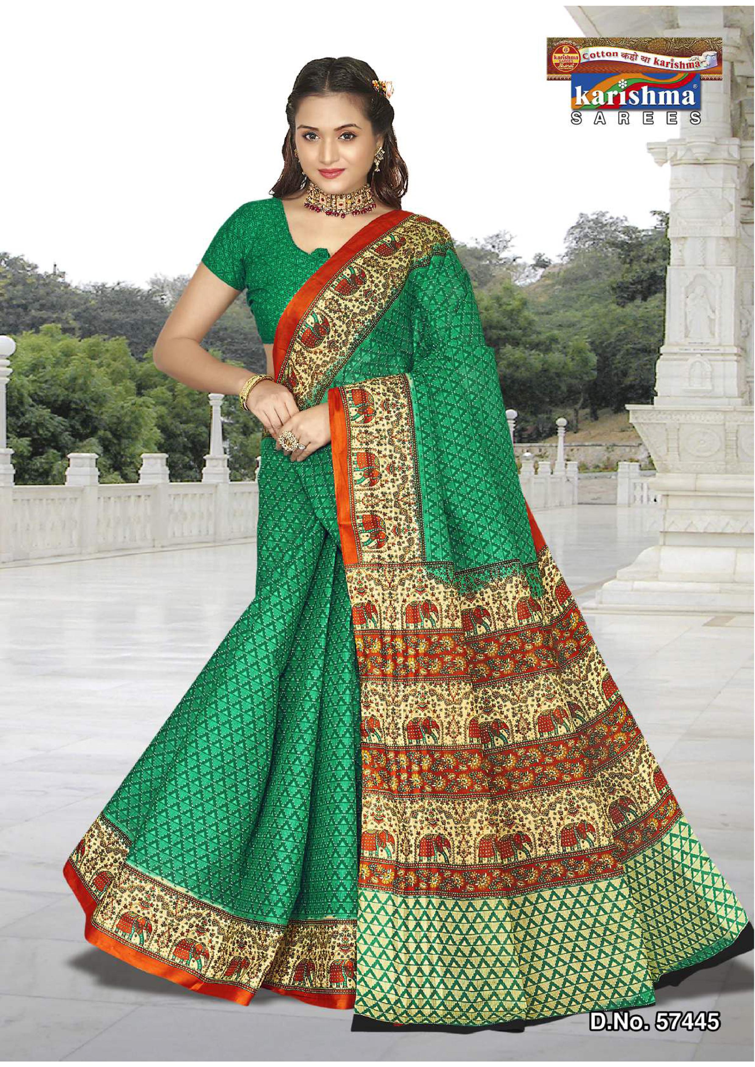 Lattice Elephant Border Mulmul Saree