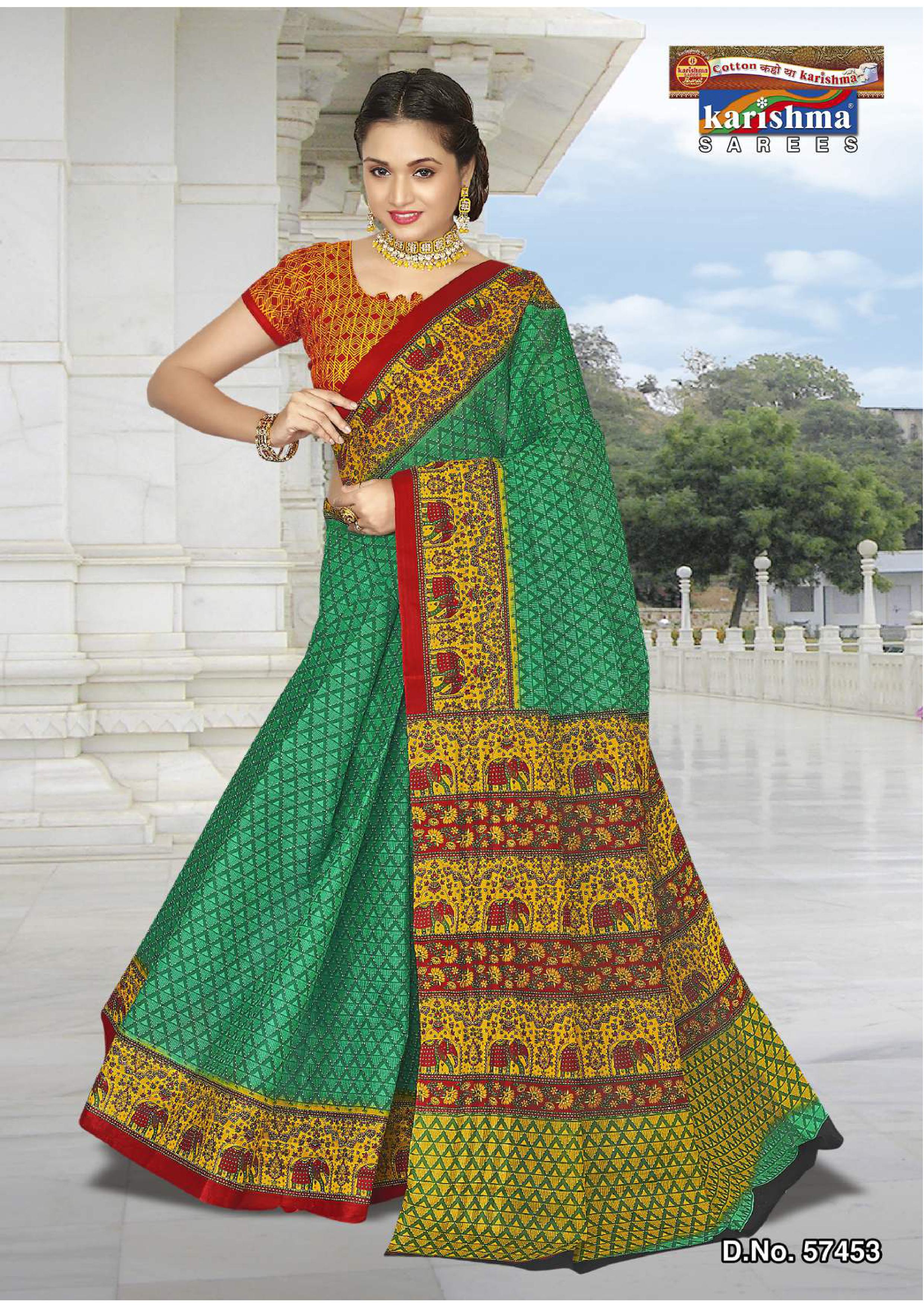 Elephant Floral Border Mulmul Saree