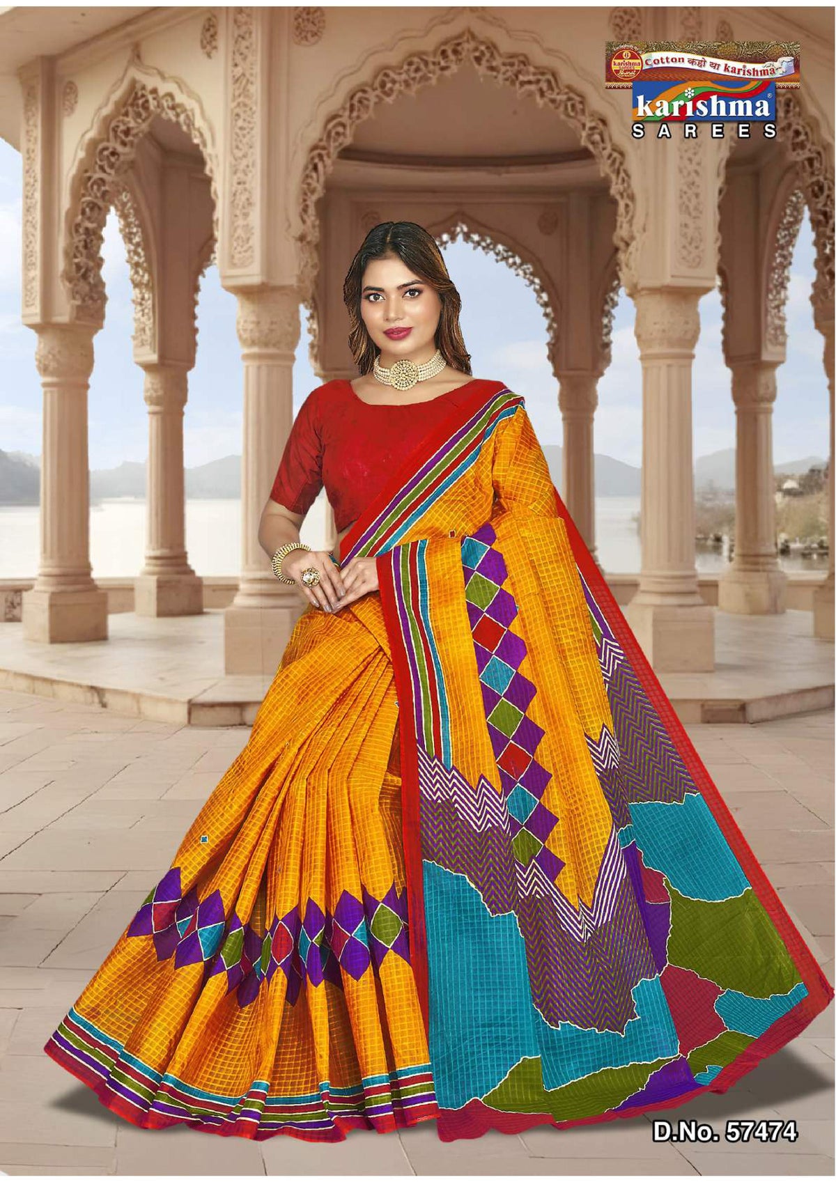 Yellow Geomatric And Floral Design Mulmul (Crisp) Saree