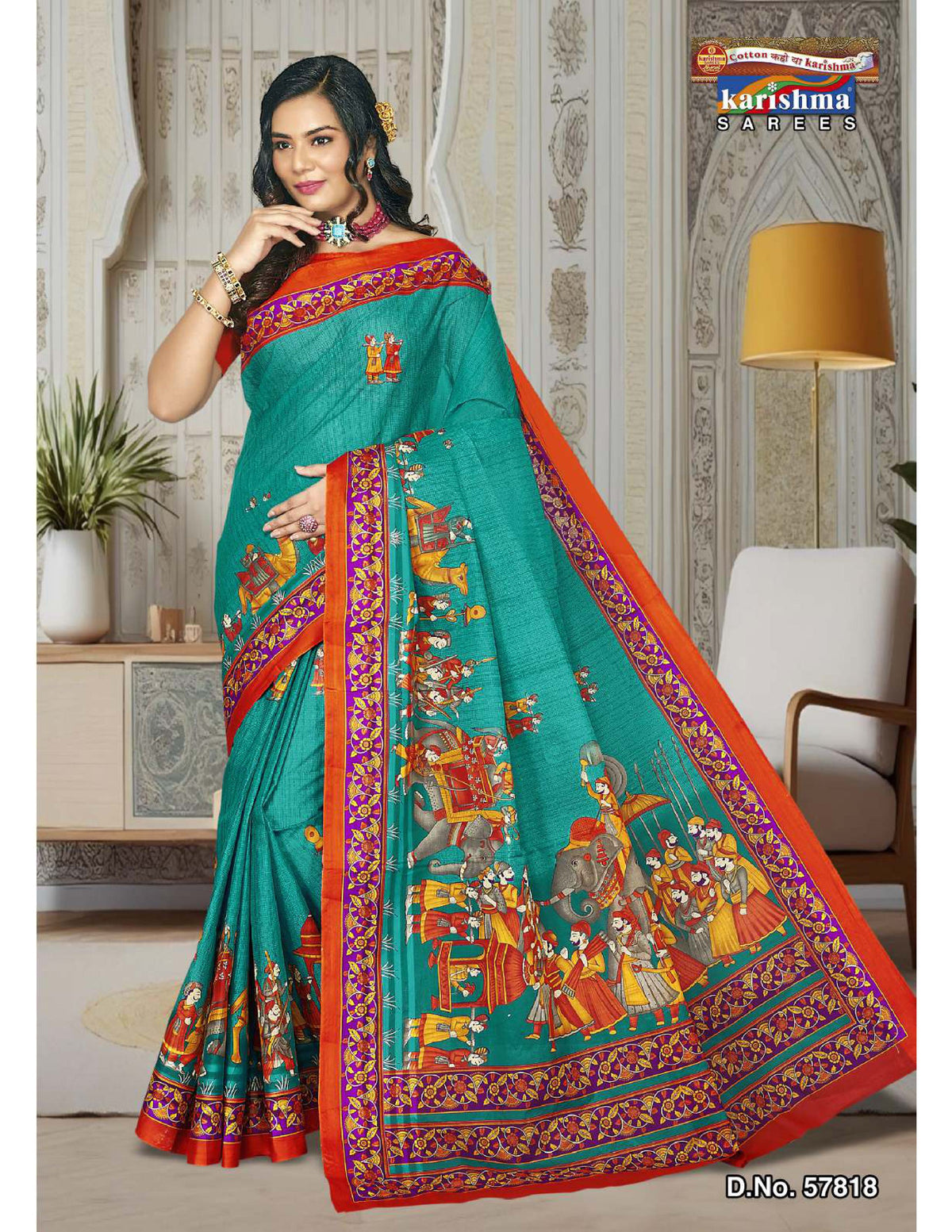 Blue Figure Design Mulmul (Crisp) Saree