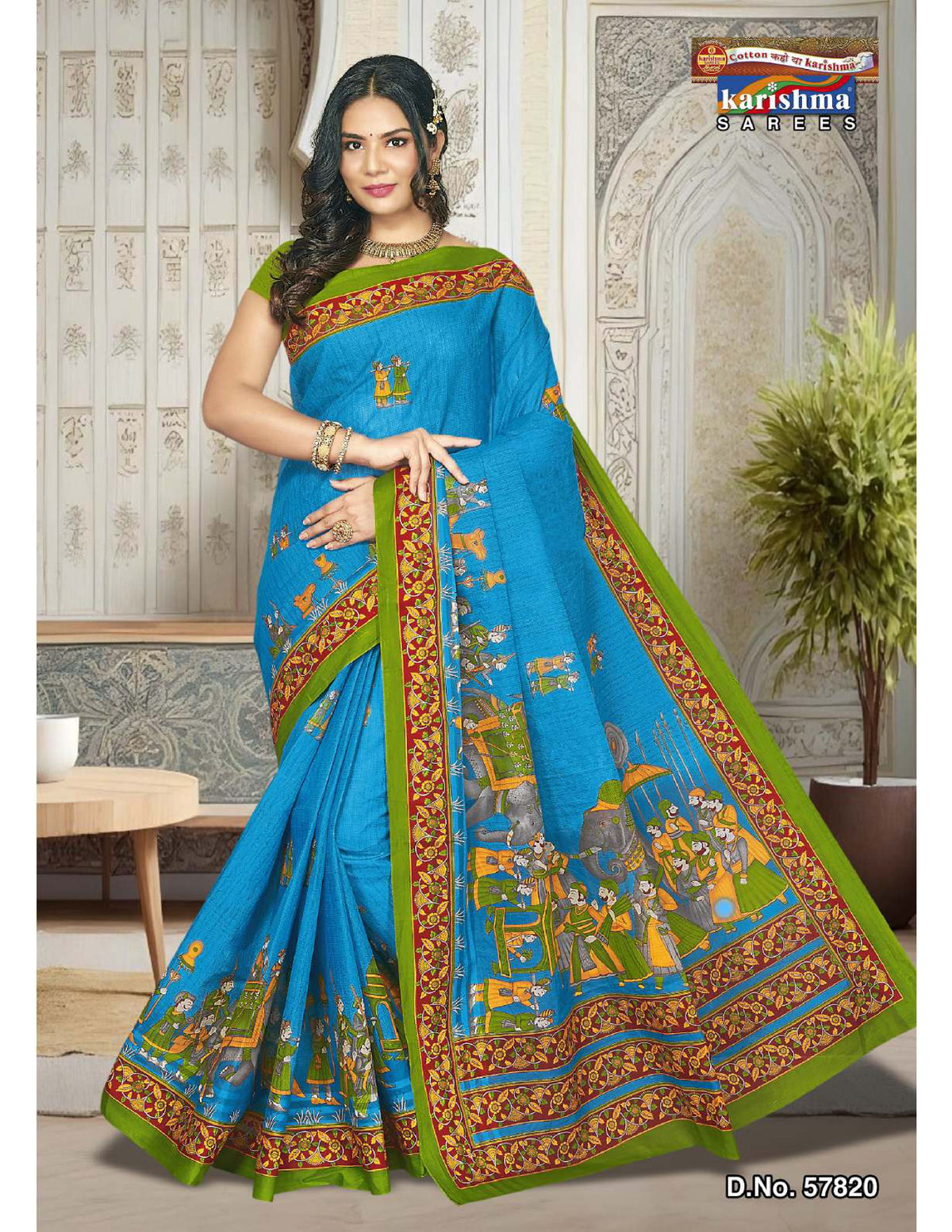 Blue Figure Design Mulmul (Crisp) Saree