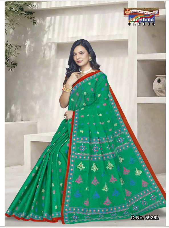 Green Madhushree Delicate Print Mulmul Saree