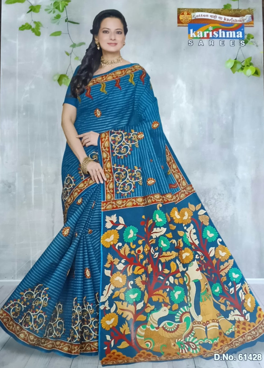 Blue Vantara Floral And Peacock Print Mulmul Pure Cotton Saree