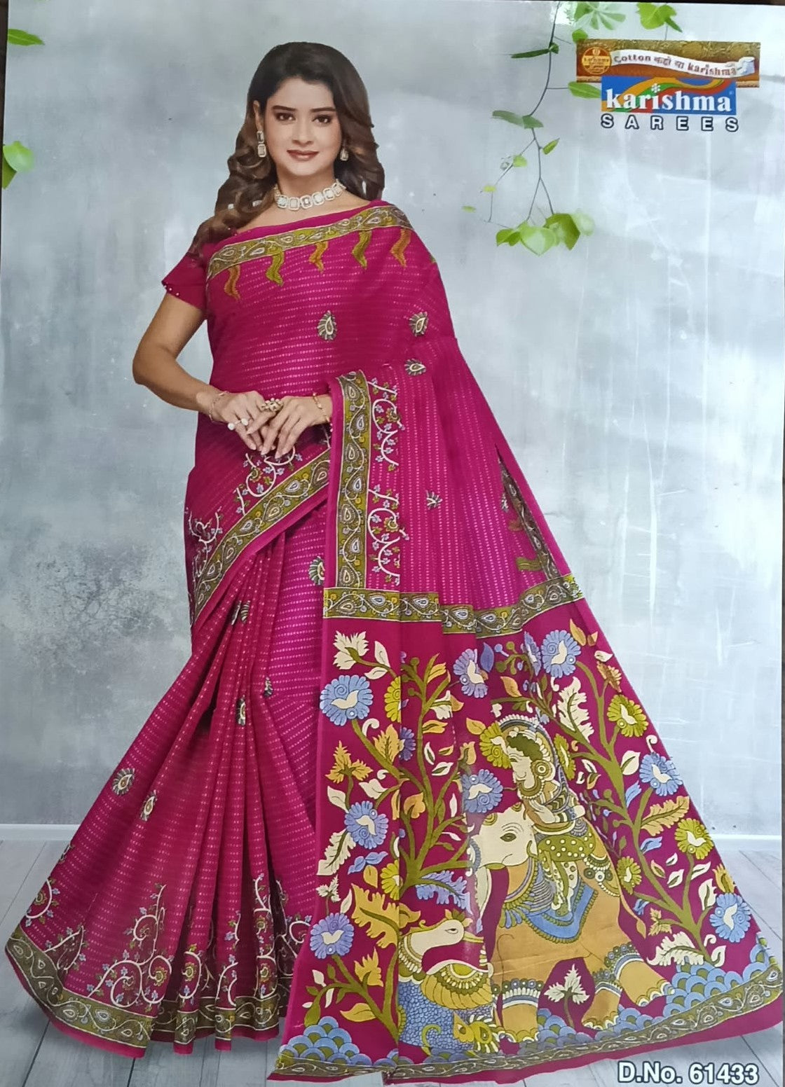 Pink Vantara Floral And Peacock Print Mulmul Pure Cotton Saree