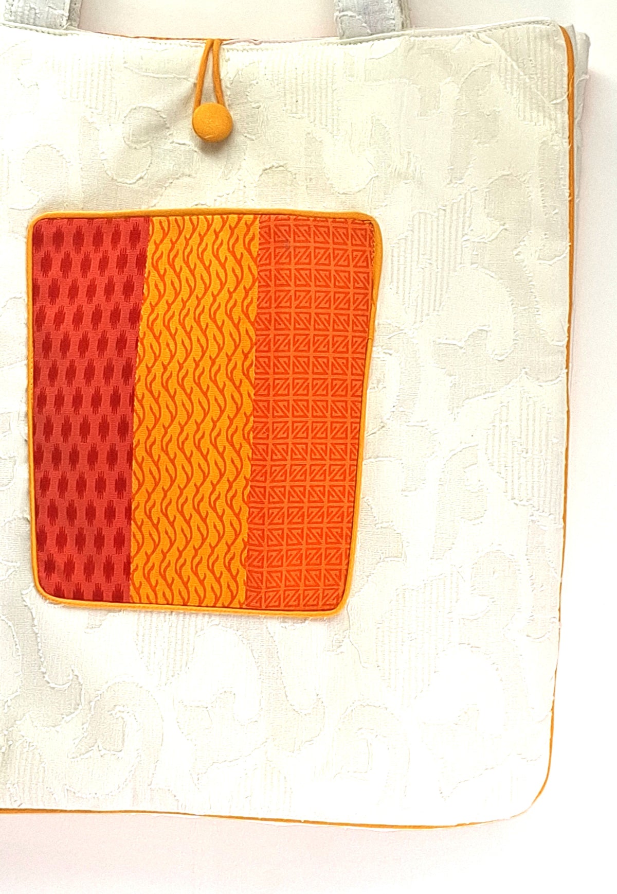 Orange Yellow Patchwork Handwork Sustainable Quilted Cotton Shopping Tote Bag