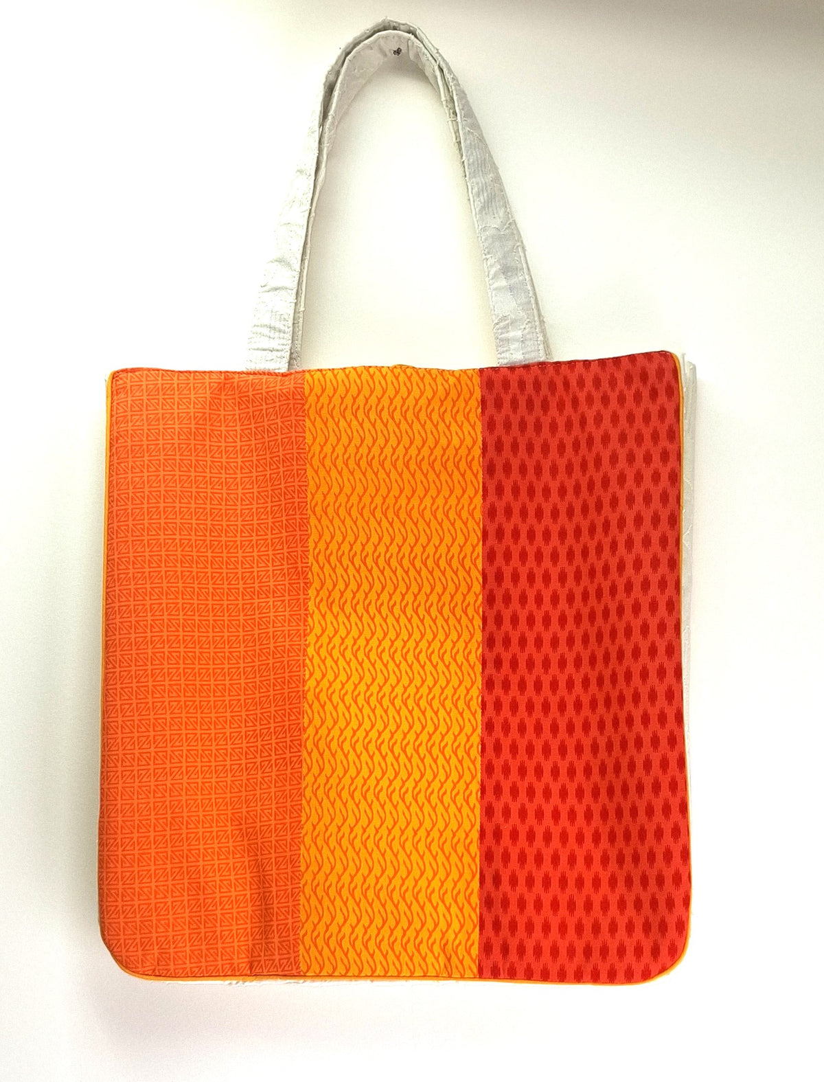 Orange Yellow Patchwork Handwork Sustainable Quilted Cotton Shopping Tote Bag