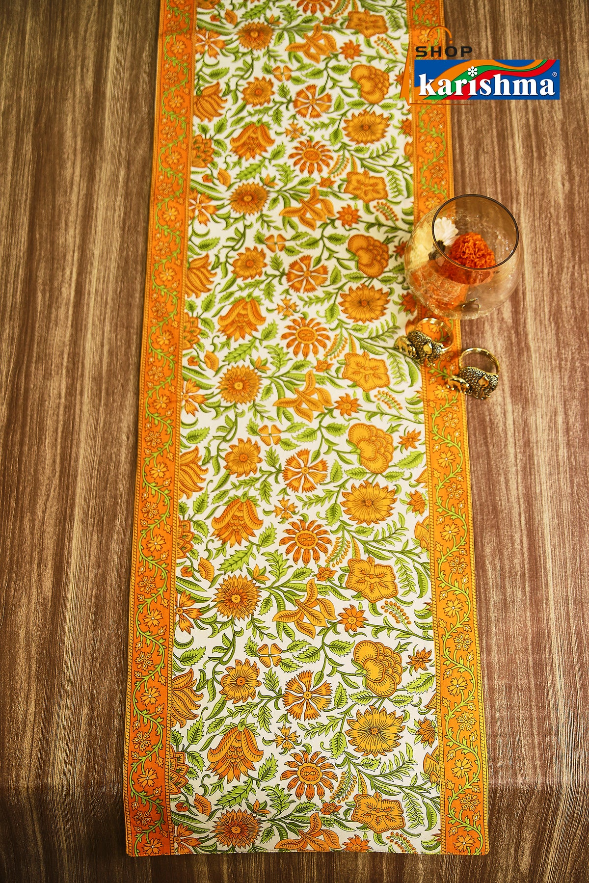 Yellow & White Floral Block Print Design Pure Cotton Table Linen Set