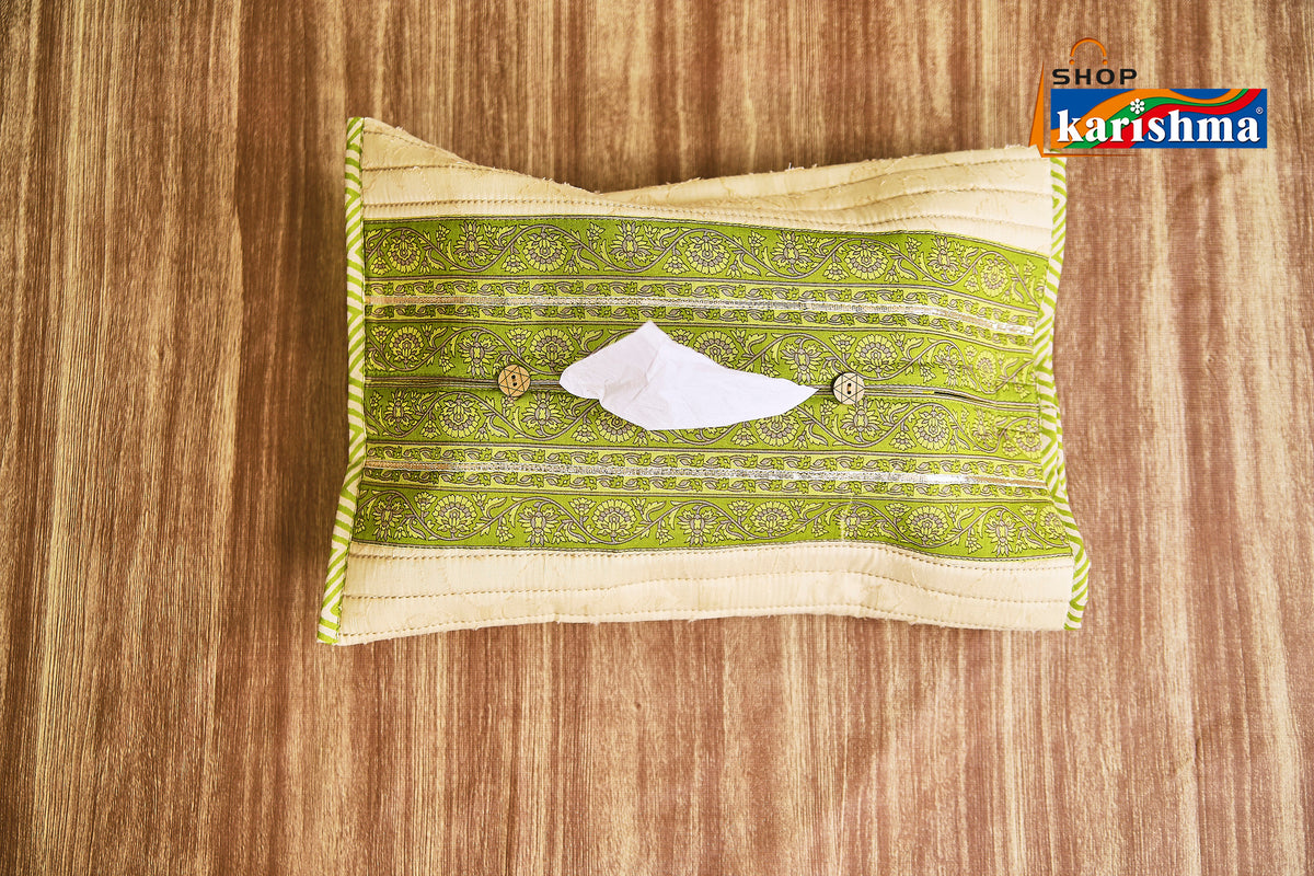 Green & Beige Floral Block Print Design Pure Cotton Table Linen Set