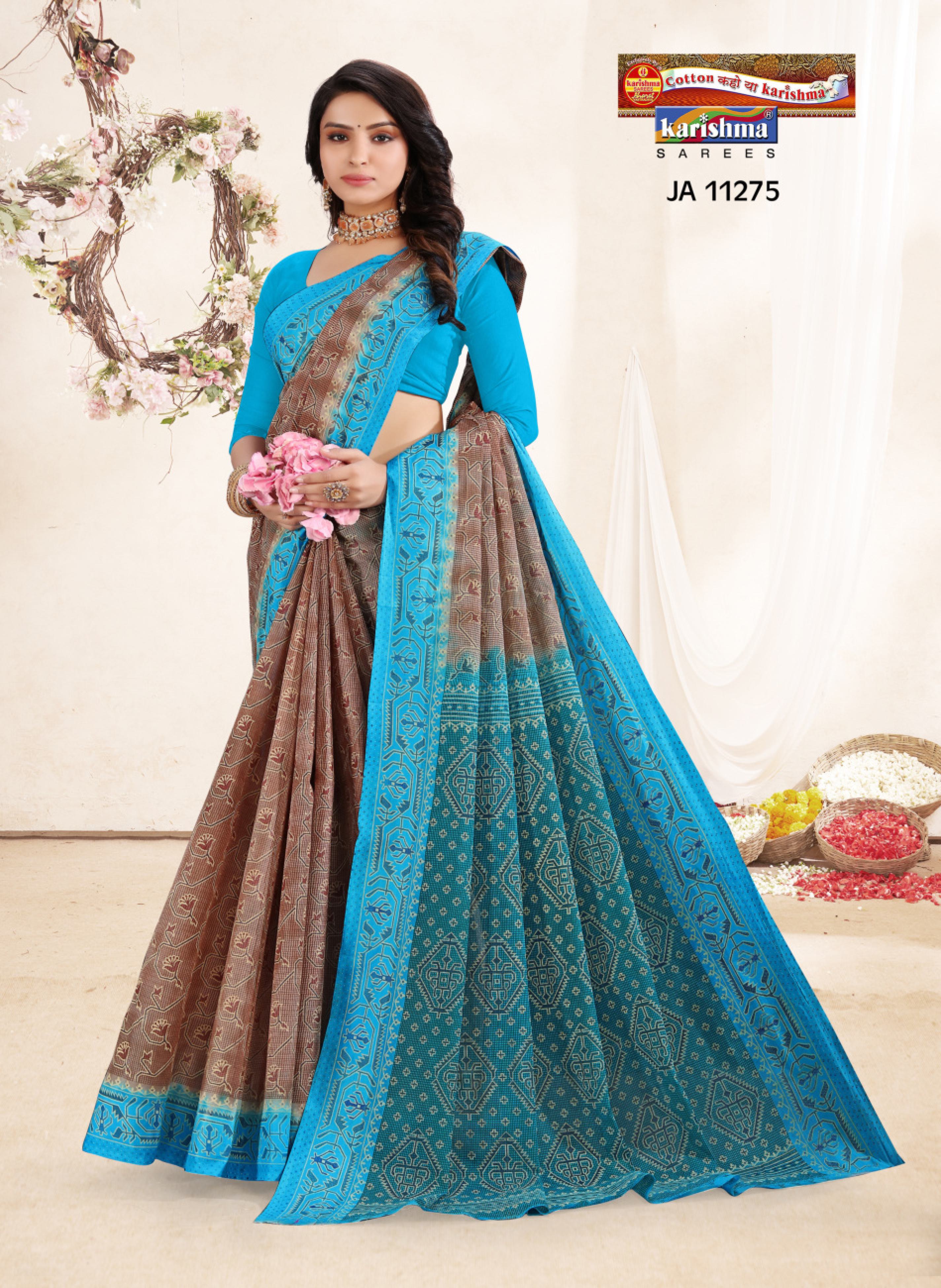 Beige And Blue Pure Coton Mulmul (Soft) Saree With Abstract Design and Bold Border