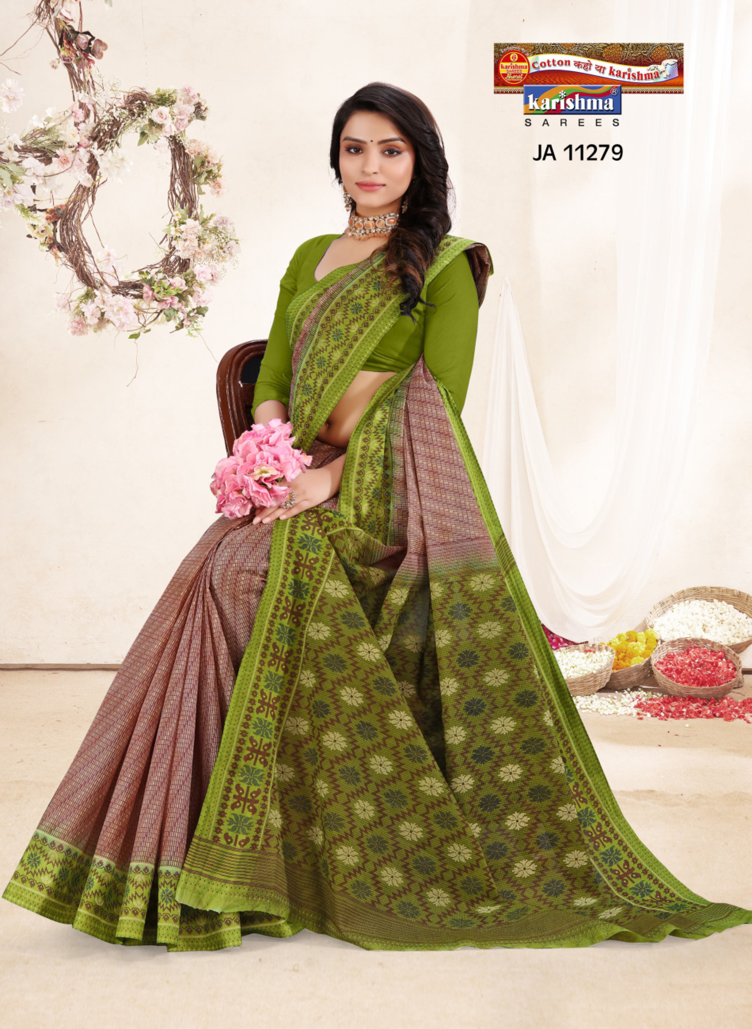 Beige And Olive Pure Coton Mulmul (Soft) Saree With Abstract Design and Bold Border
