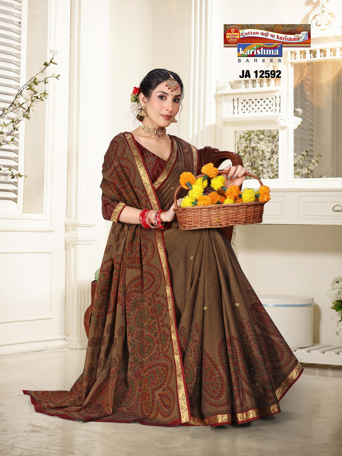 Paisley Scallop Border Muslin Saree