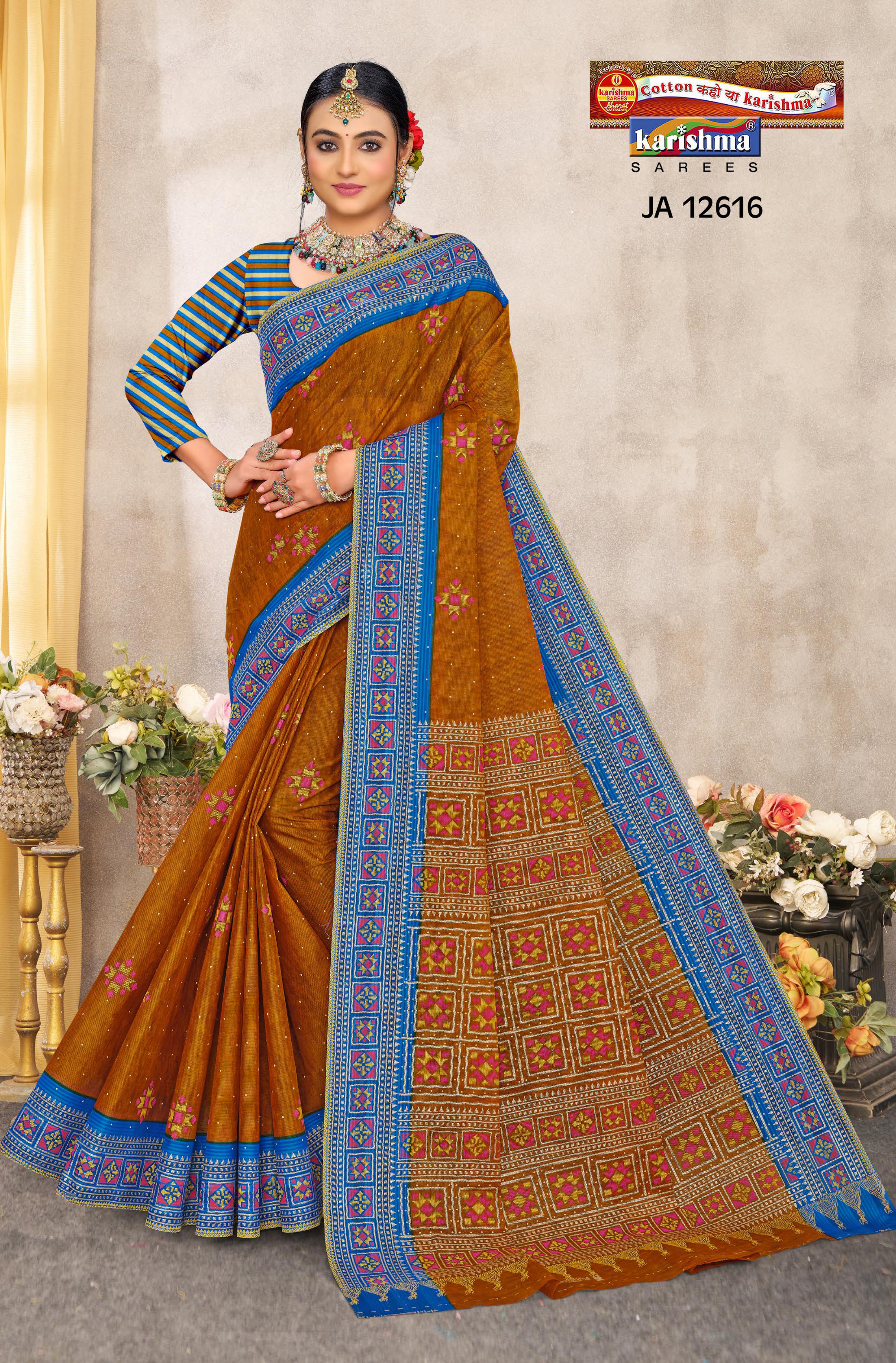 Floral Butti Checks Border Malai Saree