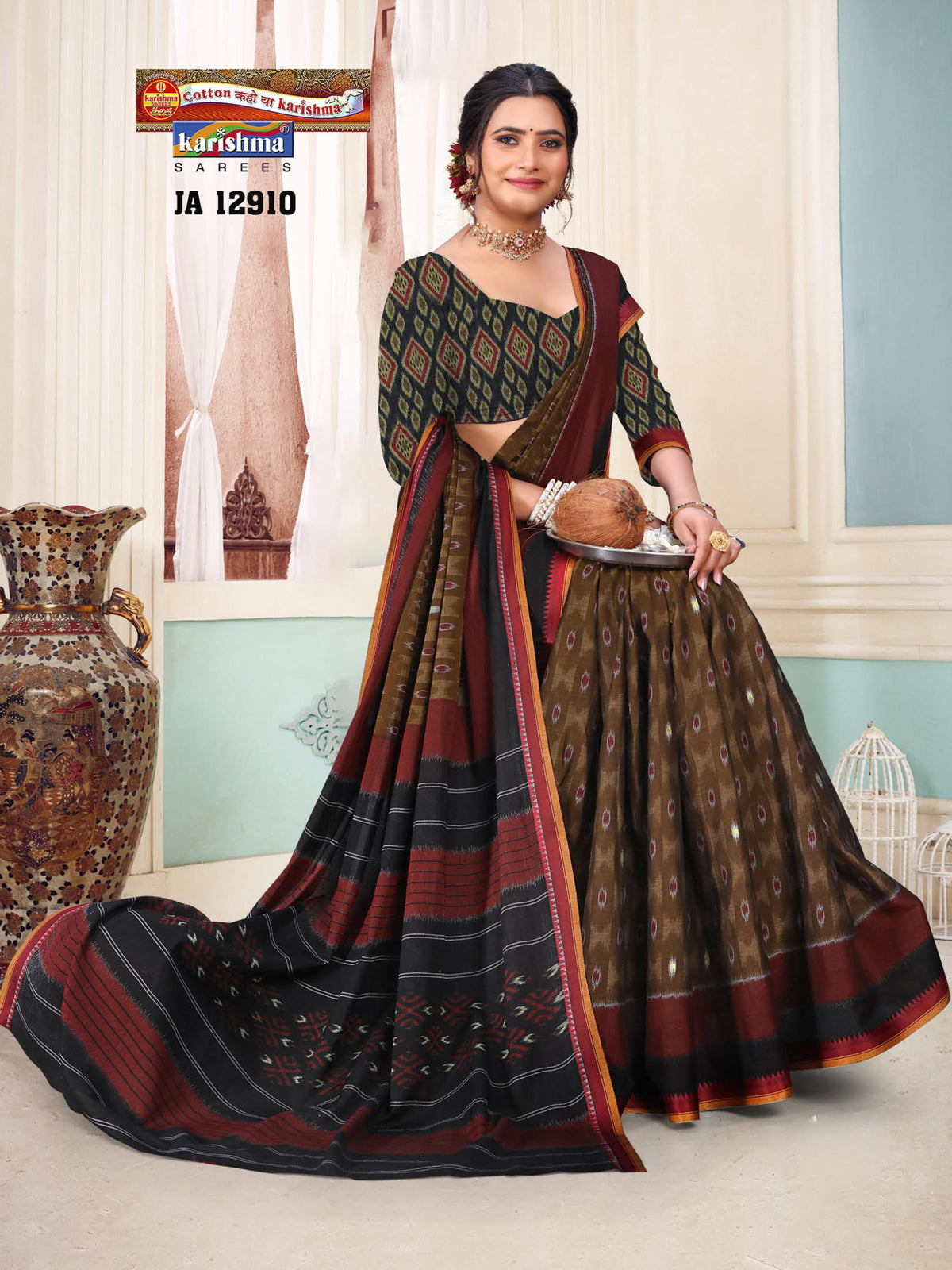 Ikat Diamond Pallu Muslin Saree