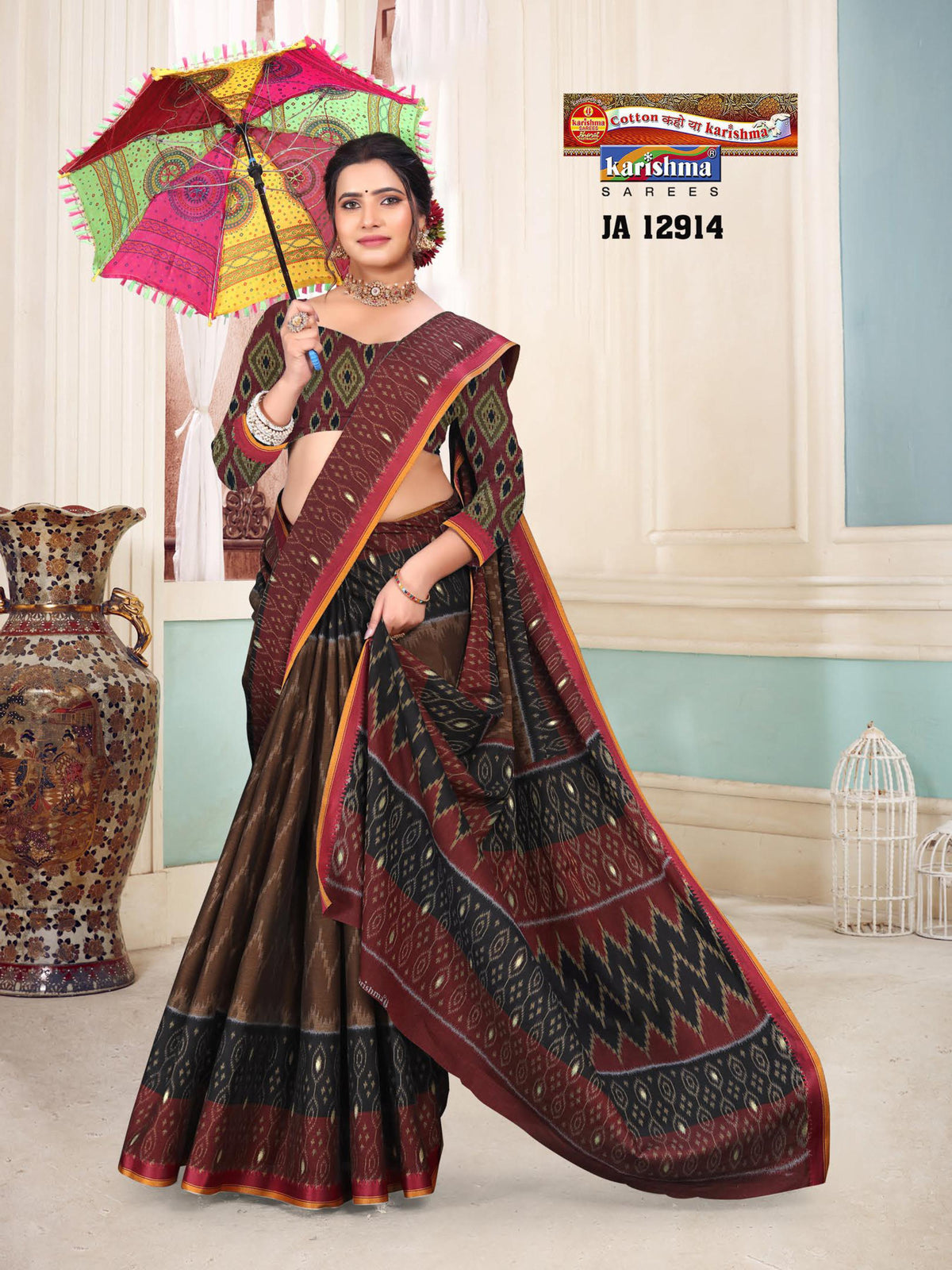 Ikat Zigzag Pallu Muslin Saree