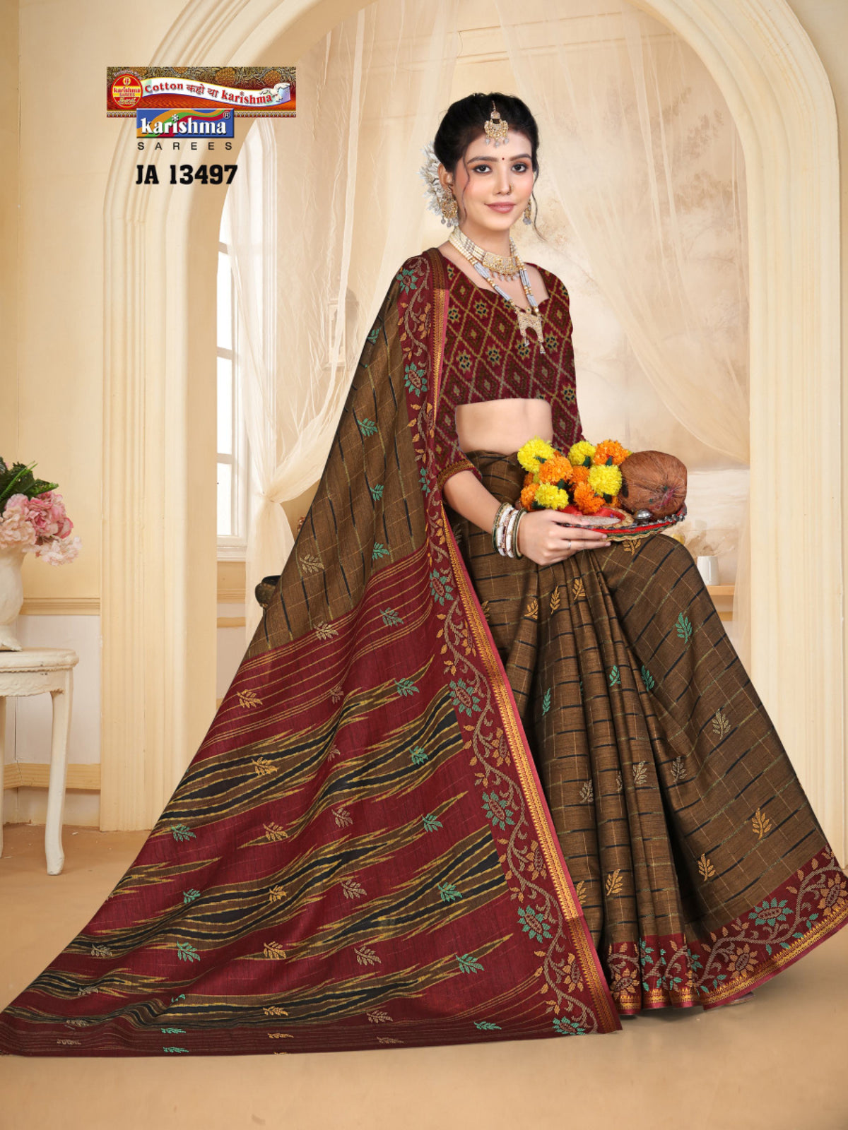 Diagonal Leaf Pallu Muslin Saree