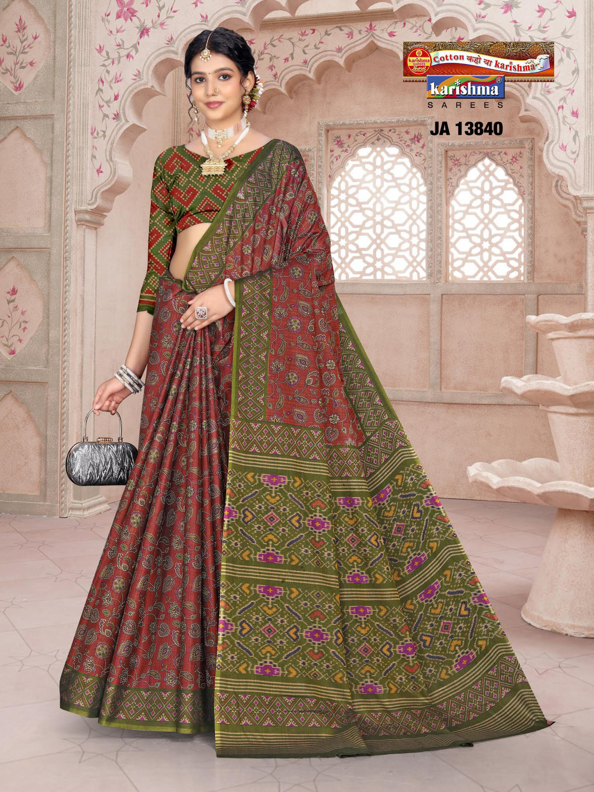 Boteh Rosette Stripe Border Muslin Saree