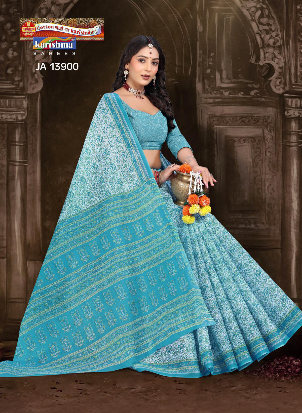 Floral Buta Stripe Mulmul Saree