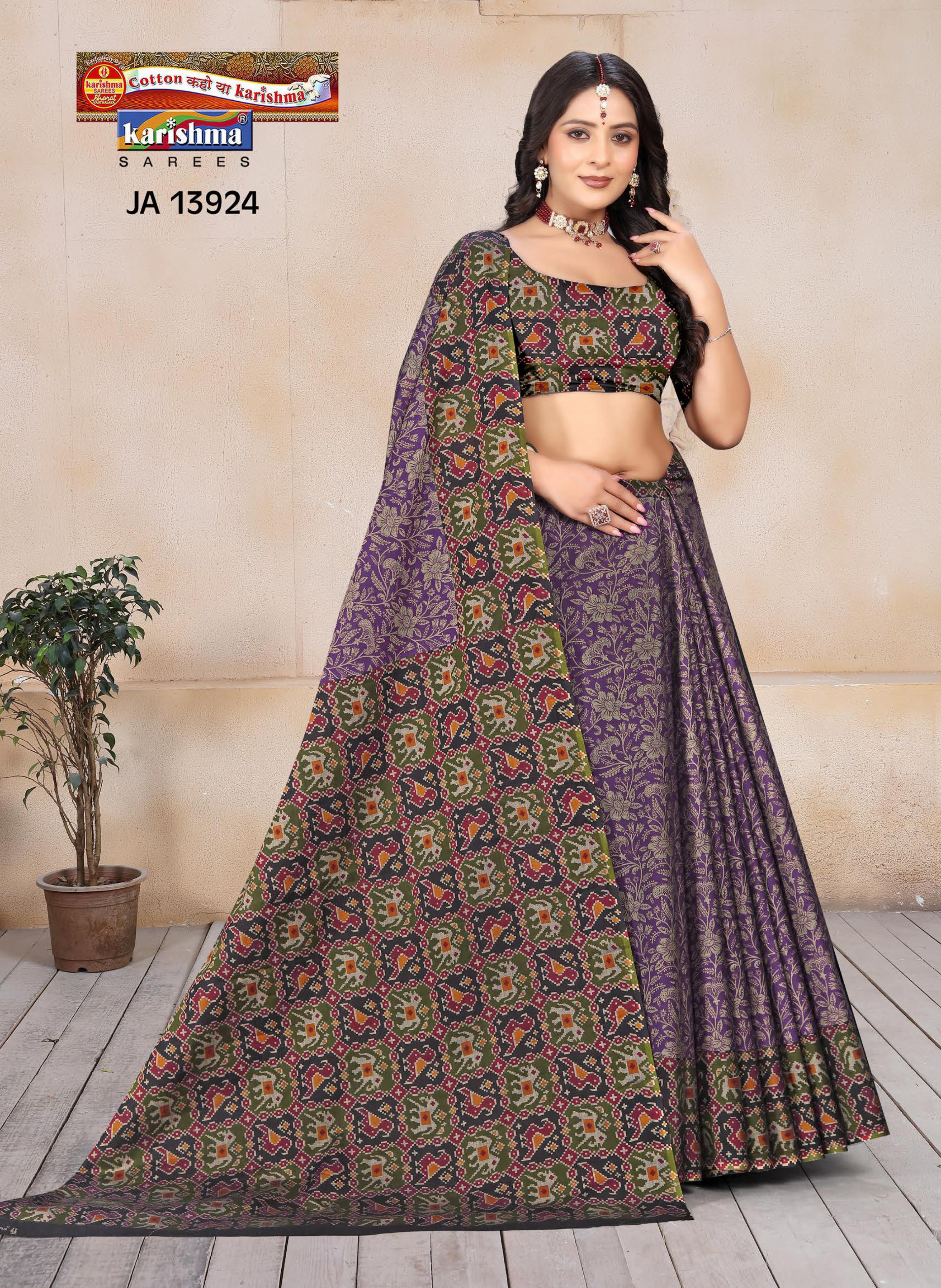 Diamond Floral Border Muslin Saree