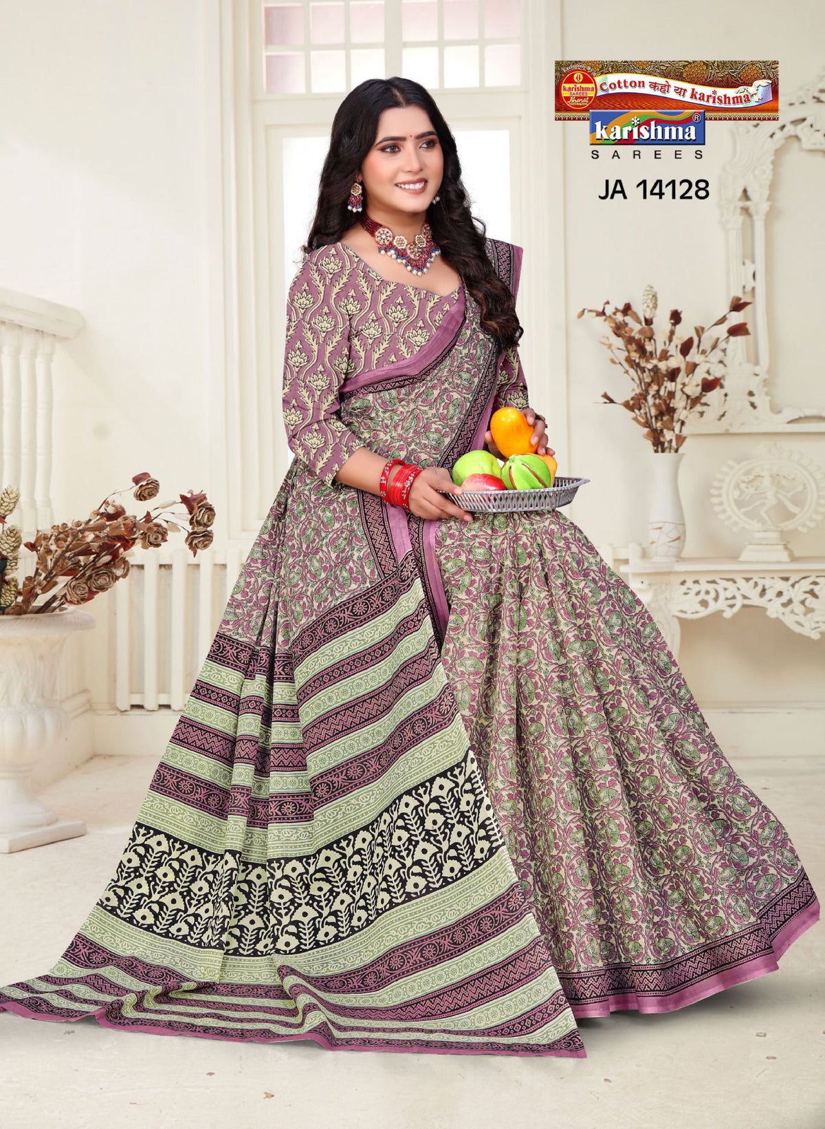Purple Pure Cotton Malai (Soft) Saree With Beautifull Floral Print And Elegant Look