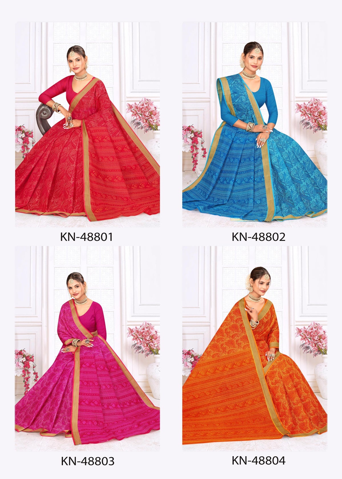 Paisley Cluster Border Mulmul Saree