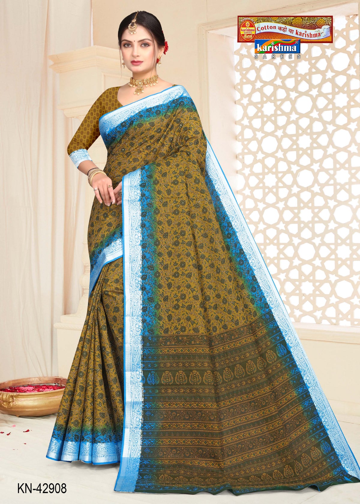 Floral Medallion Corner Malai Saree