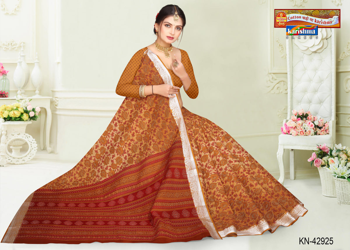 Bloom Diagonal Border Mulmul Saree