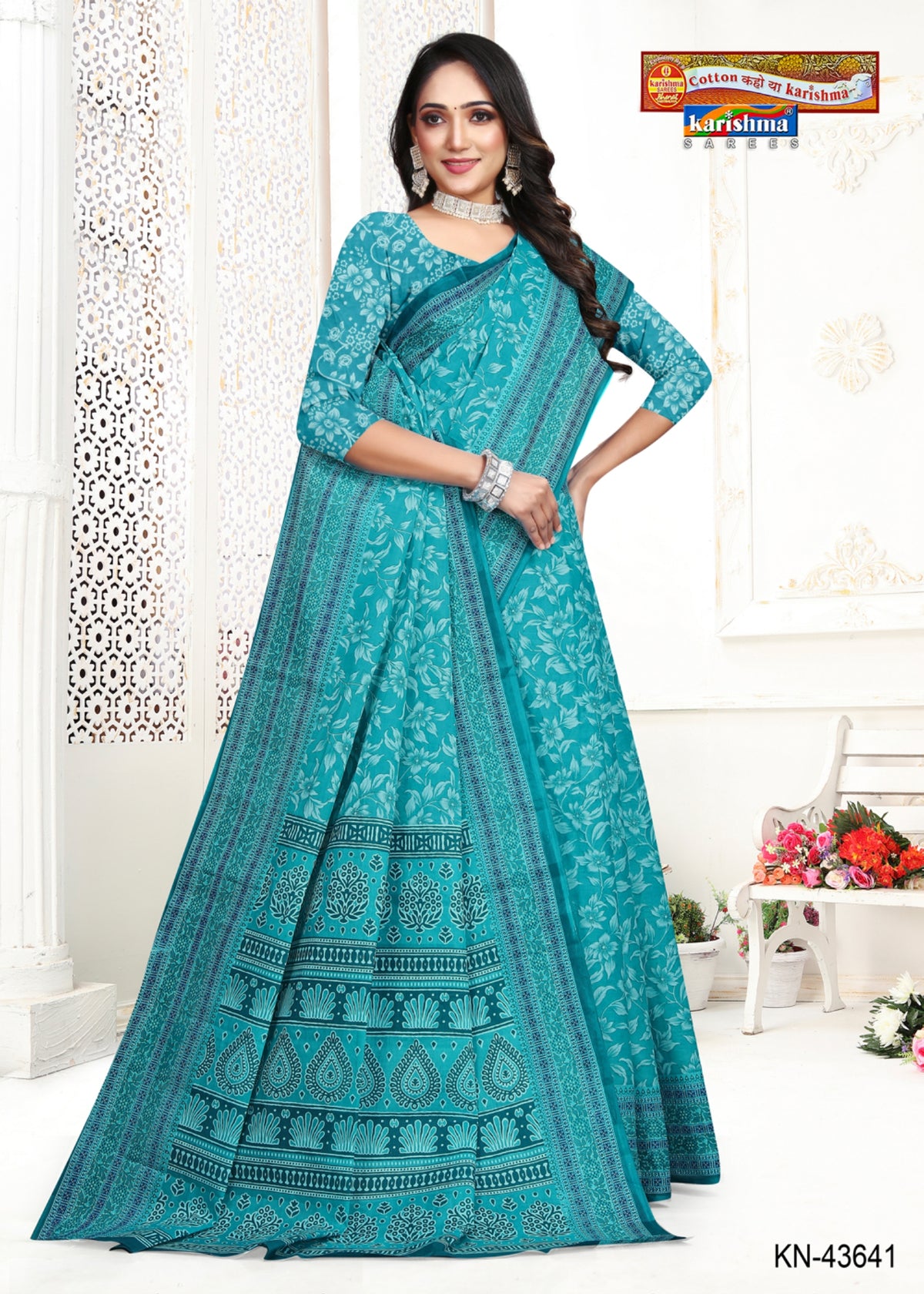 Floral Swirl Paisley Border Mulmul Saree
