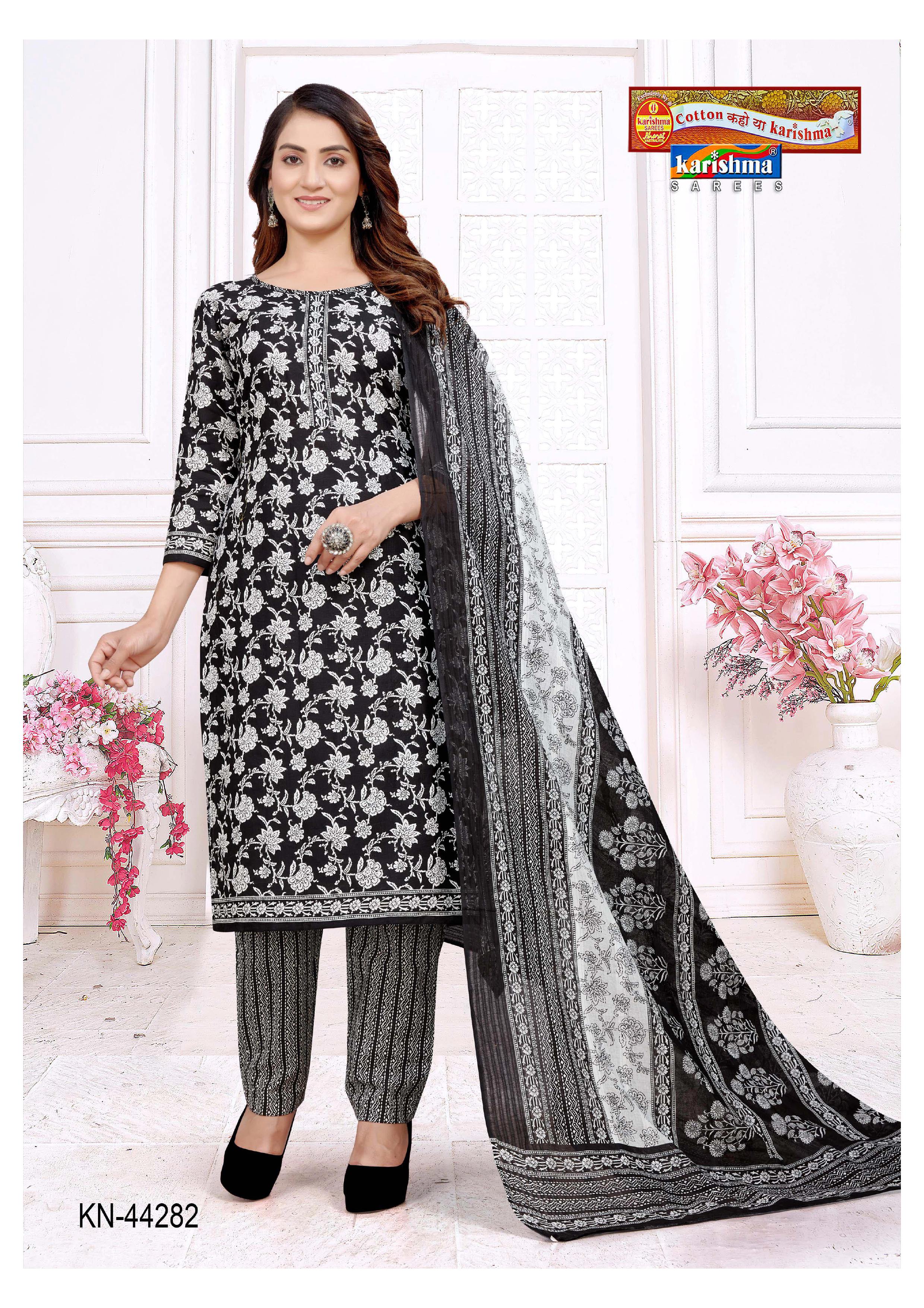 Buy Black And White Classic Design Pure Cotton Unstiched Dress Material ( Suit) With Dupatta. – Shop Karishma