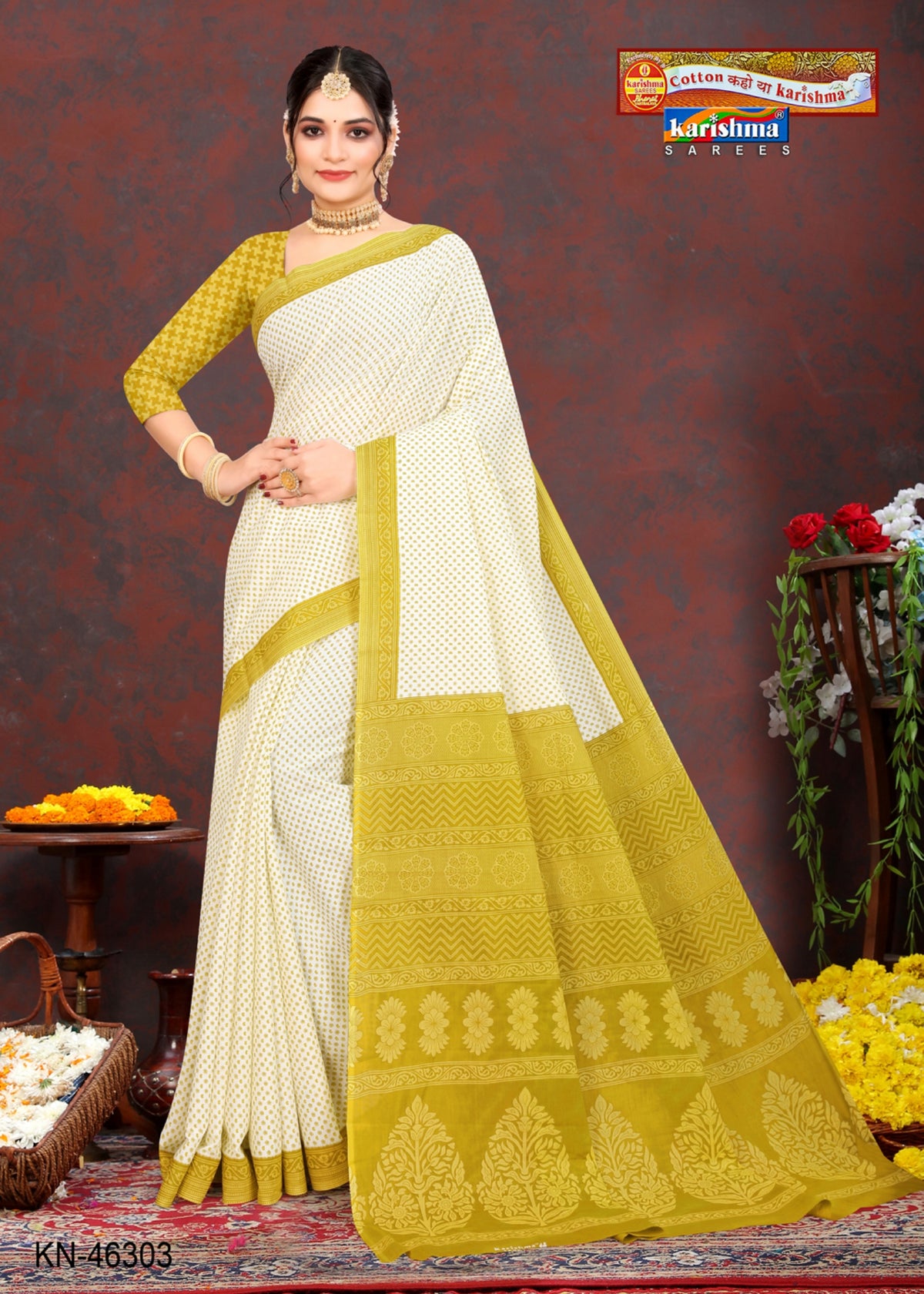 Dotted Paisley Panel Mulmul Saree