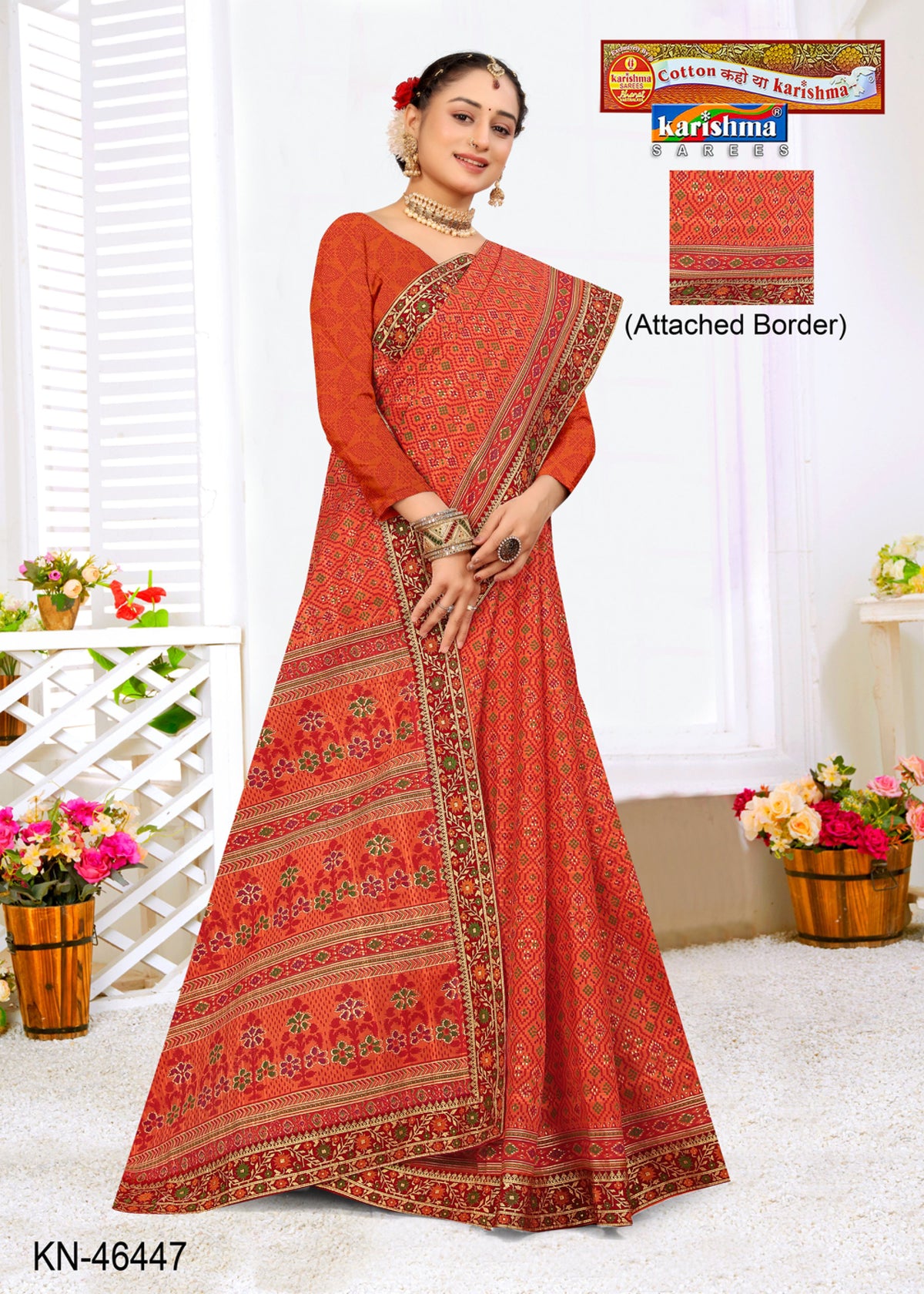 Warli Floral Border Mulmul Saree