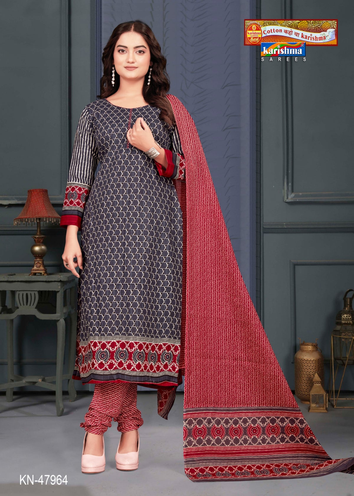 Black Pure Cotton Modern Design Unstiched Dress Material (Suit) With Dupatta