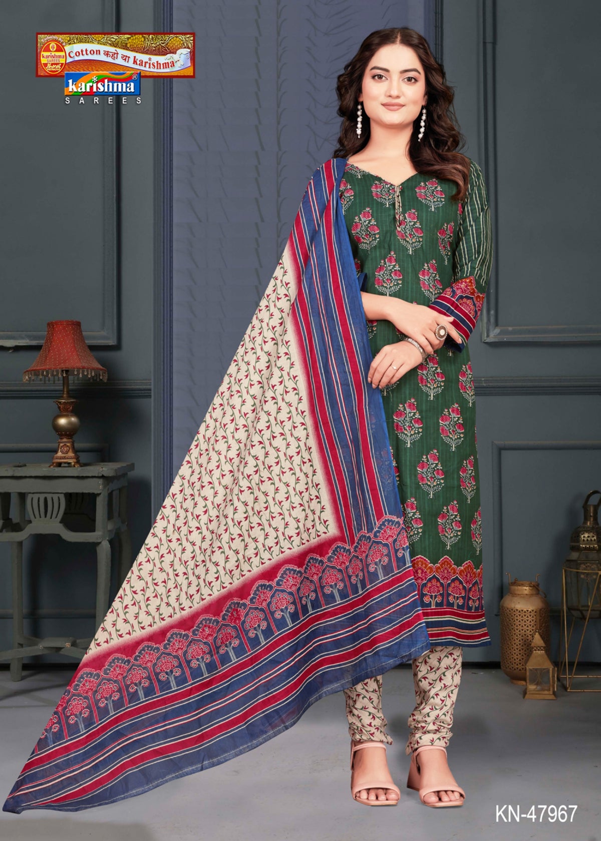 Green Pure Cotton Modern Design Unstiched Dress Material (Suit) With Dupatta