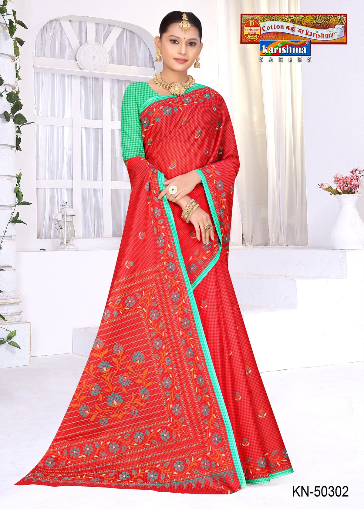 Check Bloom Panel Mulmul Saree
