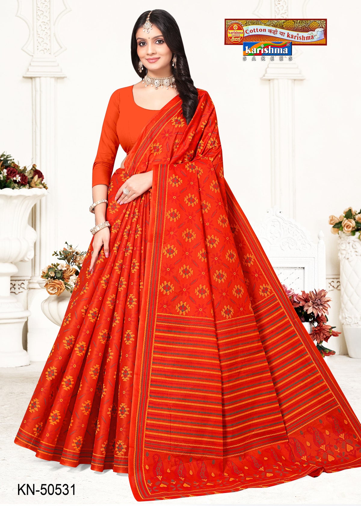 Diamond Buti Stripe Mulmul Saree