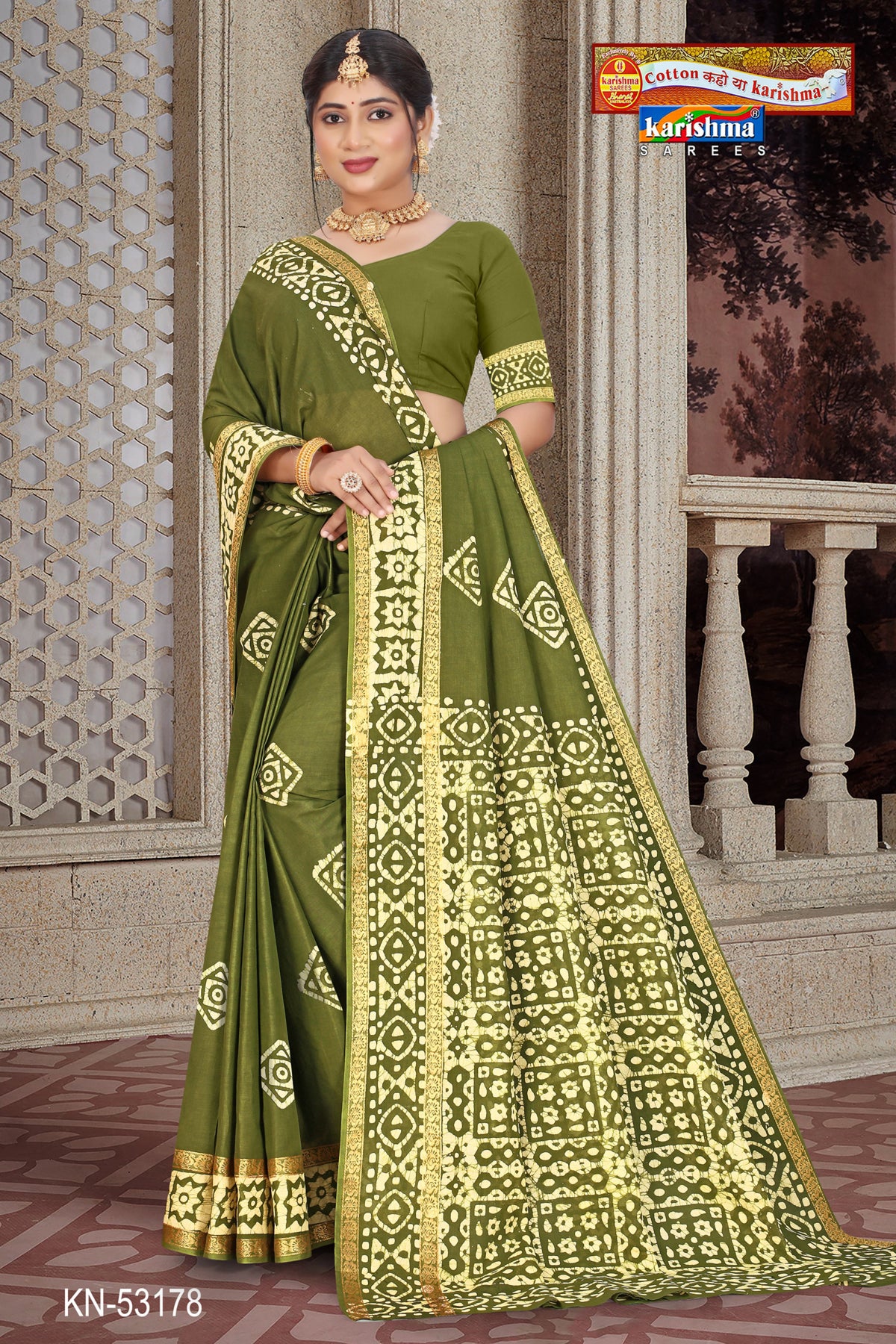 Triangle Block Border Muslin Saree
