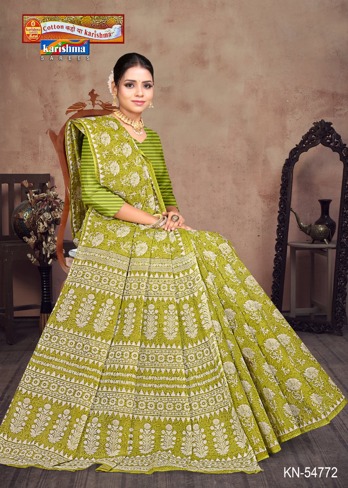 Bouquet Column Border Mulmul Saree