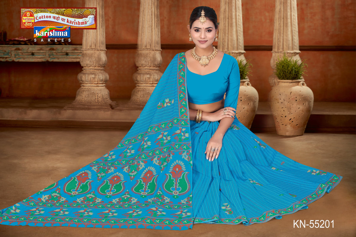 Poppy Medallion Border Mulmul Saree