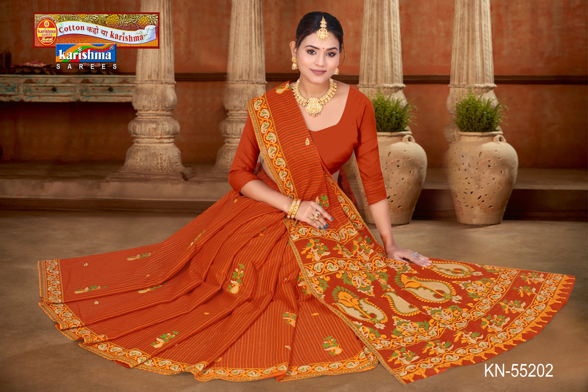 Bud Medallion Border Mulmul Saree