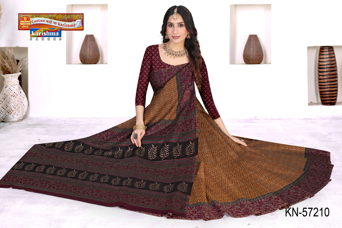 Dot Leaf Panel Muslin Saree