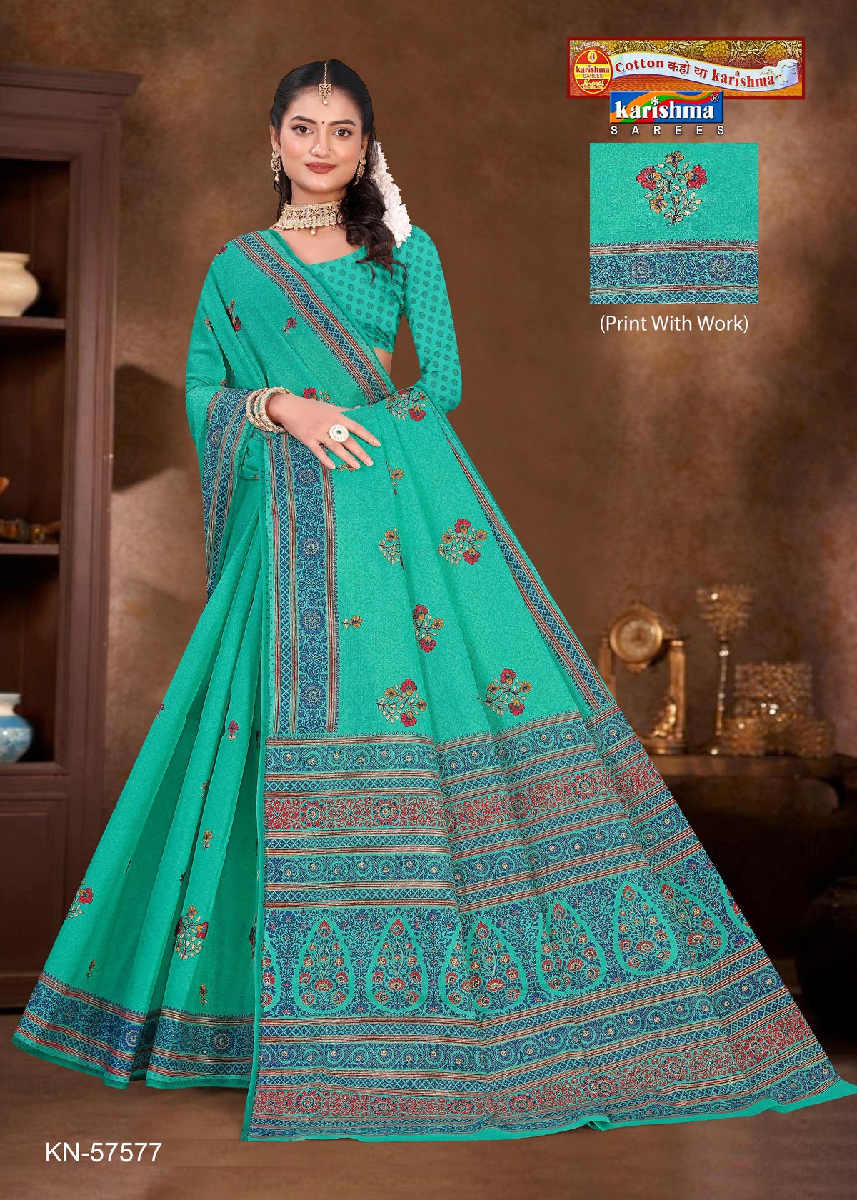 Floral Paisley Scallop Mulmul Saree