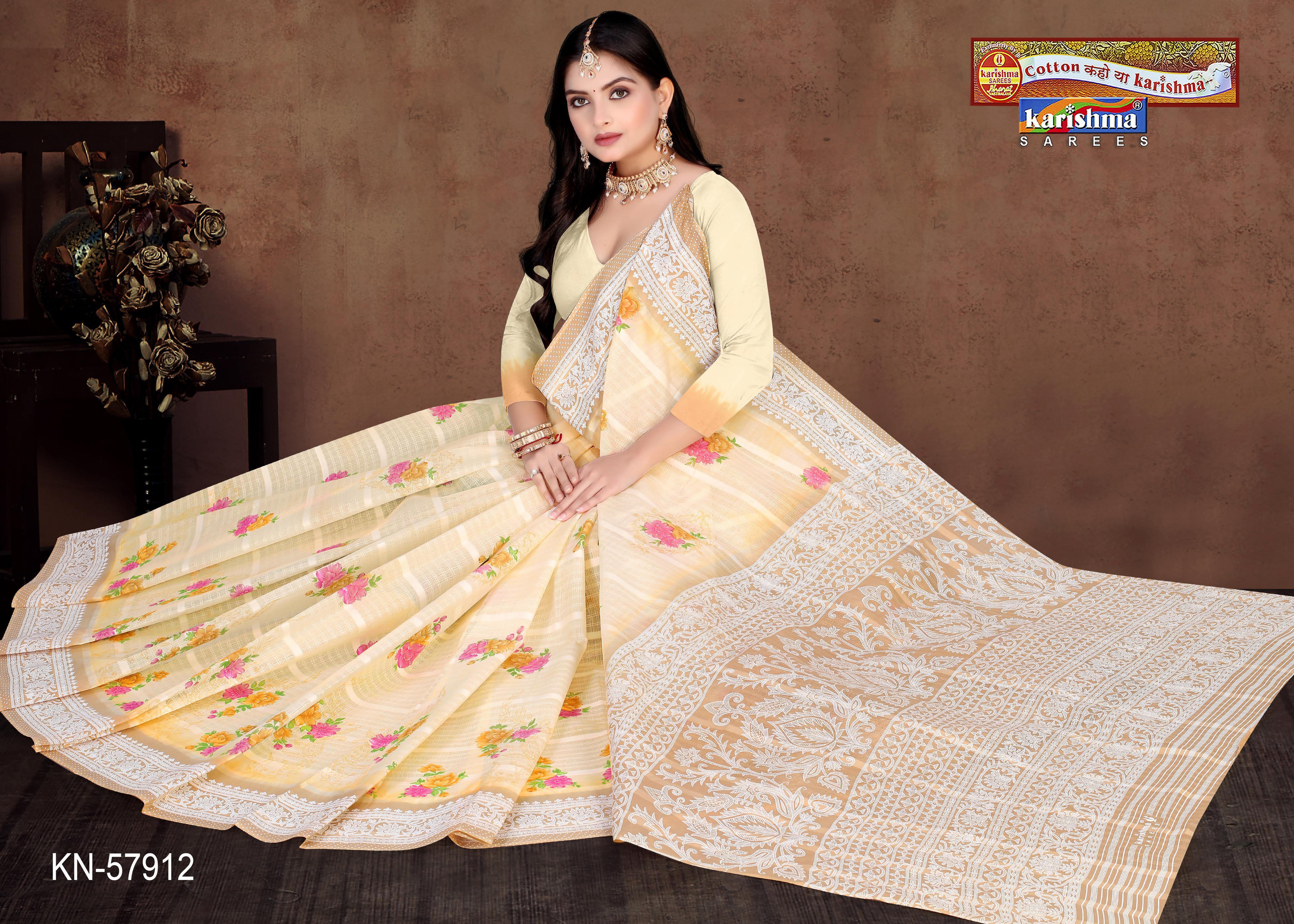 Floral Diamond Lattice Mulmul Saree