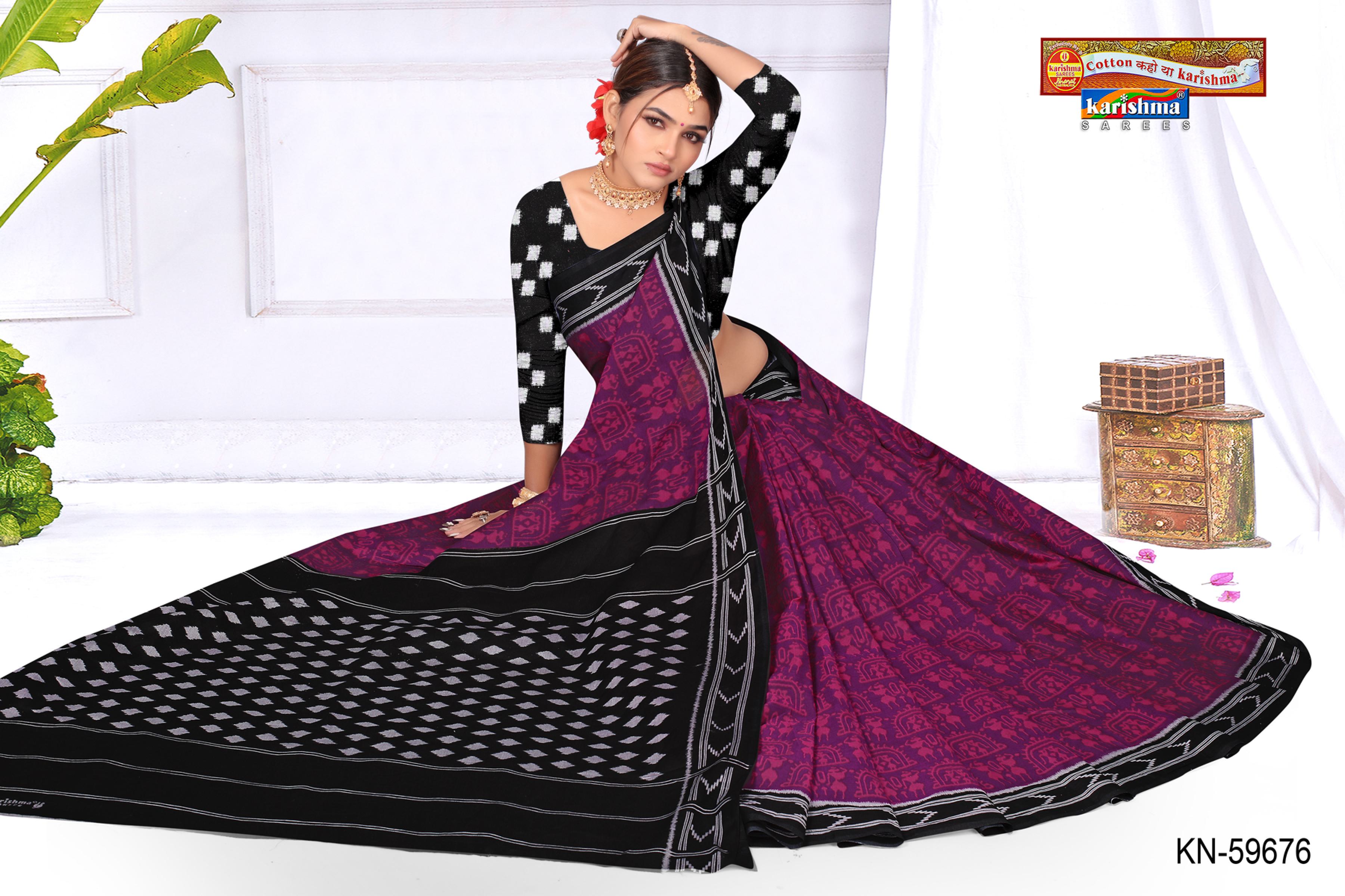Ikat Check Border Muslin Saree