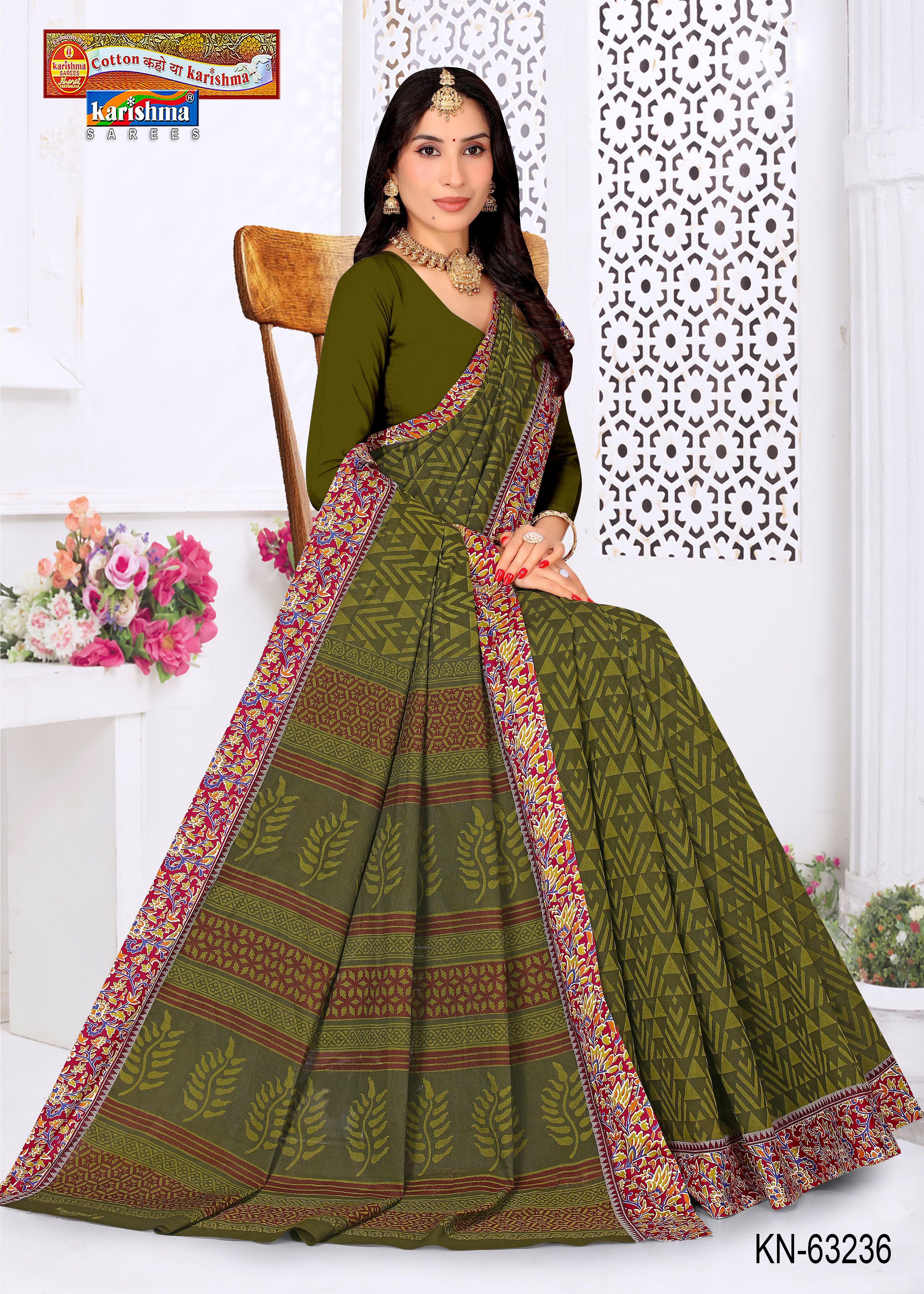 Zigzag Leaf Border Muslin Saree