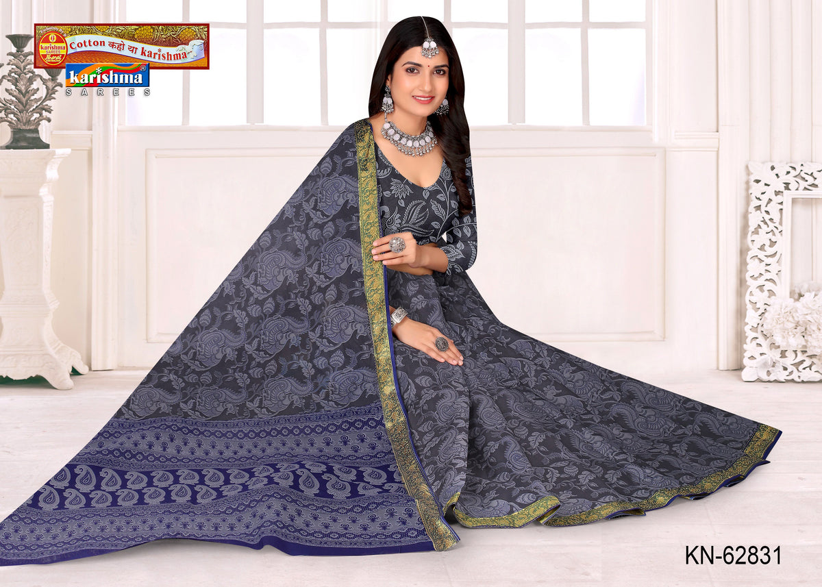 Floral Scroll Panel Mulmul Saree