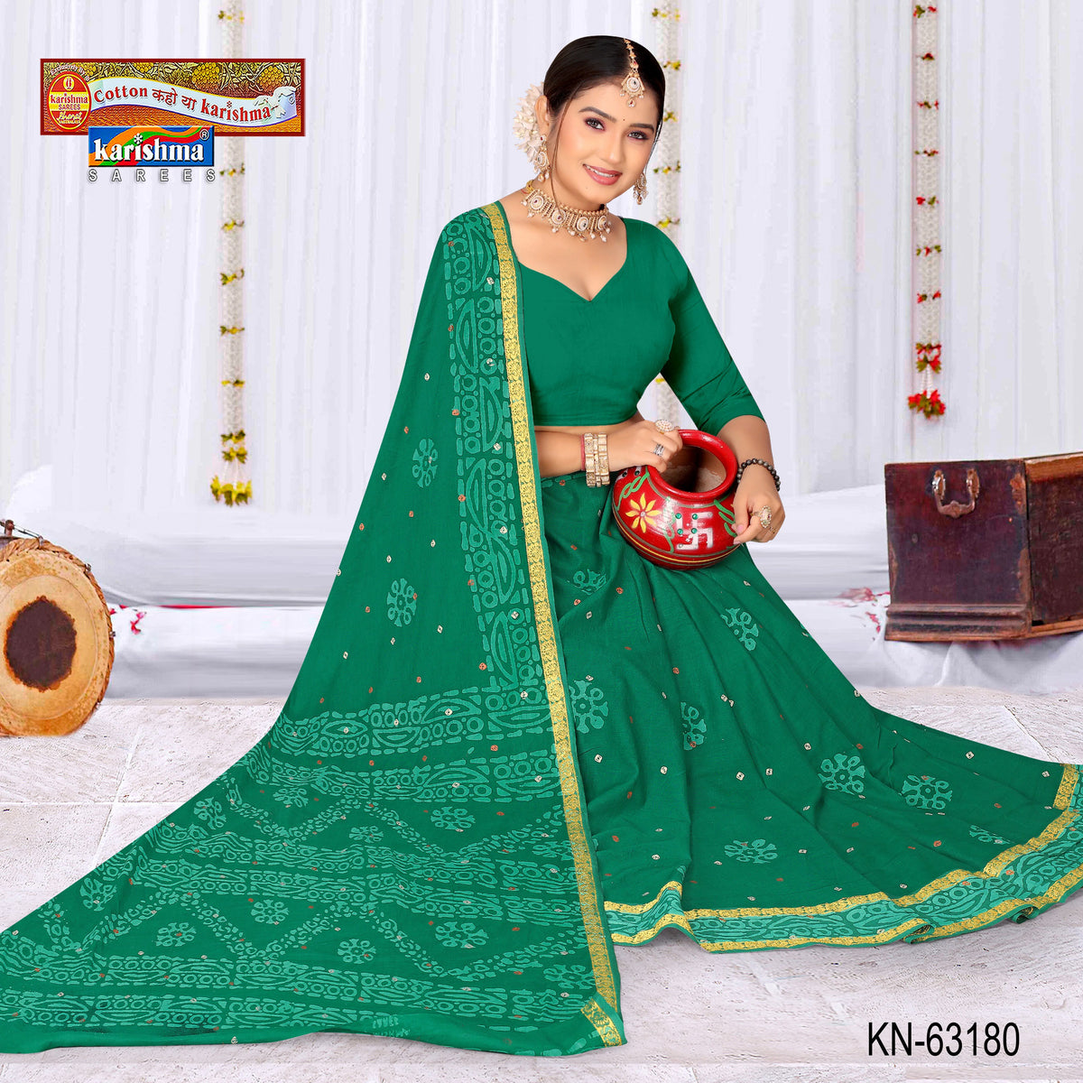 Bandhani Dot Scallop Malai Saree