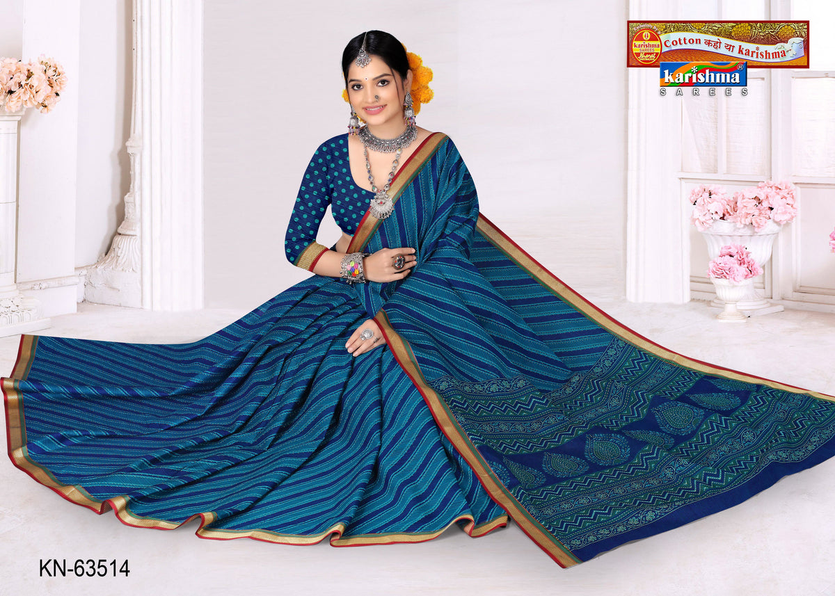 Medallion Wave Border Muslin Saree