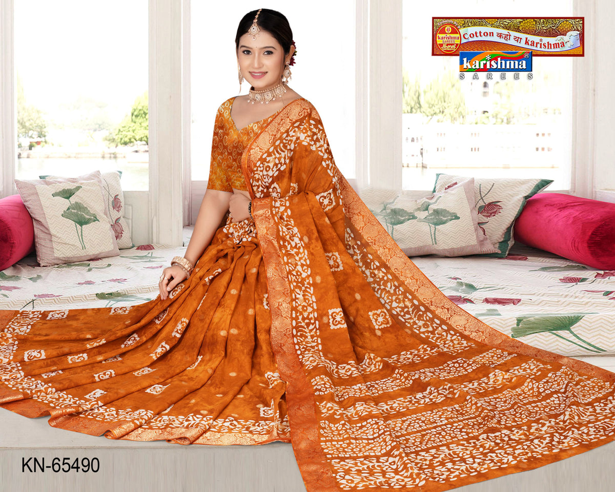 Batik Leaf Border Malai Saree