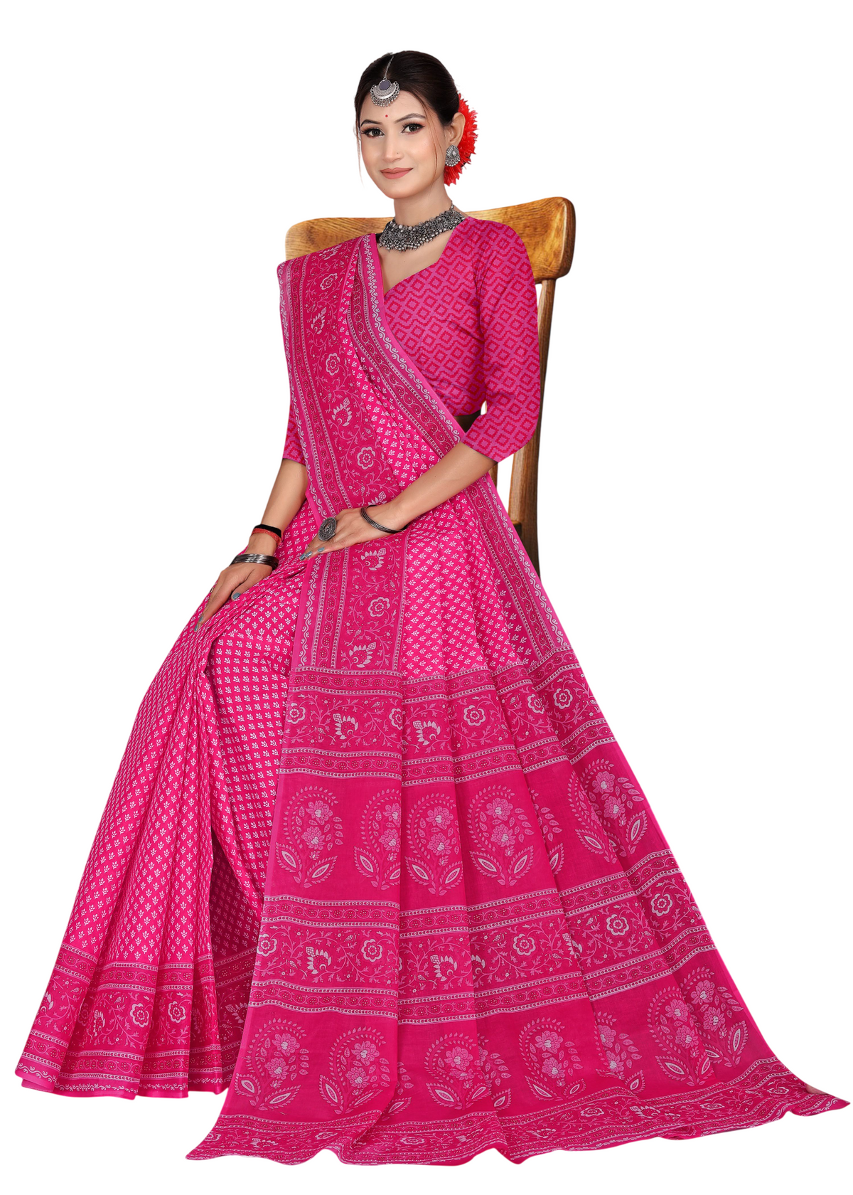 Rosette Paisley Border Row Mulmul Saree